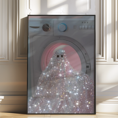 Retro Glitter Ghost in Pink Digital Print | Spooky Halloween Fall Printable Photography Poster | Maximalist Wall Art for Grunge Room Decor