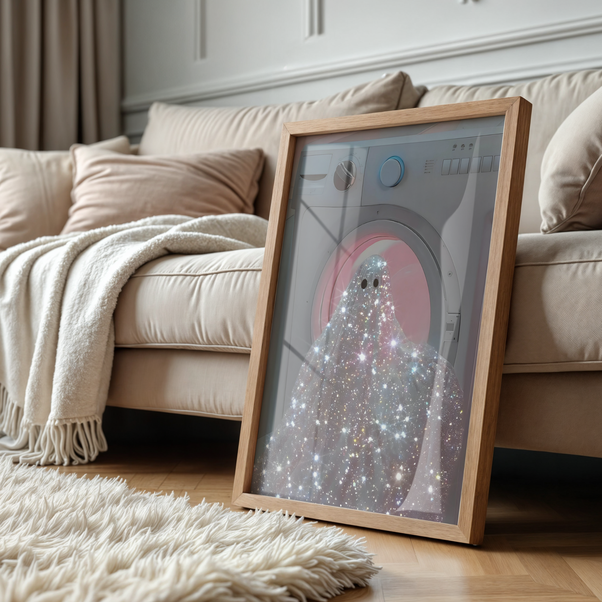 Retro Glitter Ghost in Pink Digital Print | Spooky Halloween Fall Printable Photography Poster | Maximalist Wall Art for Grunge Room Decor