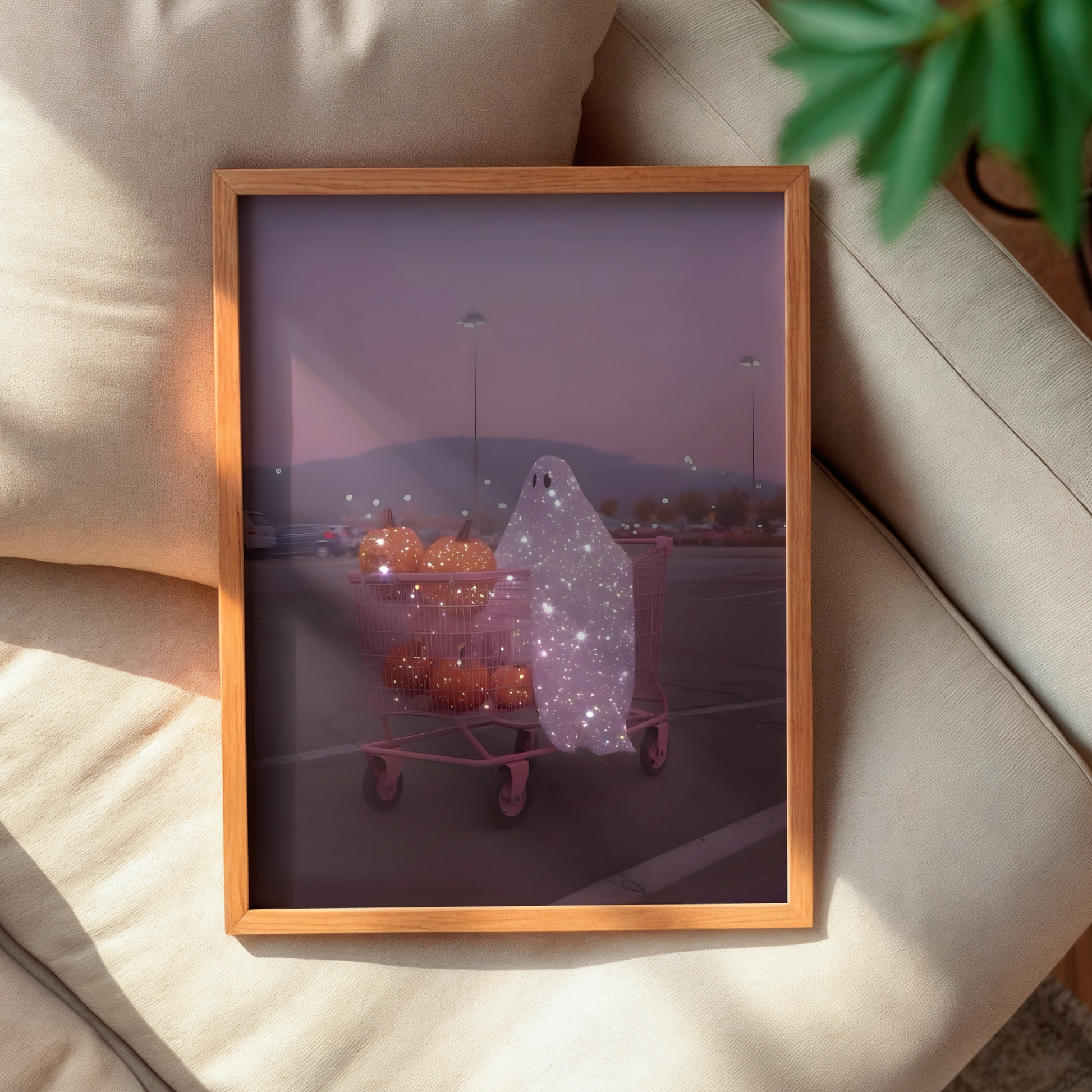 Retro Glitter Pink Ghost and Pumpkin Digital Print | Spooky Printable Photography Poster | Wall Art for Halloween Decor
