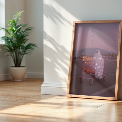 Retro Glitter Pink Ghost and Pumpkin Digital Print | Spooky Printable Photography Poster | Wall Art for Halloween Decor