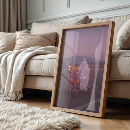 Retro Glitter Pink Ghost and Pumpkin Digital Print | Spooky Printable Photography Poster | Wall Art for Halloween Decor