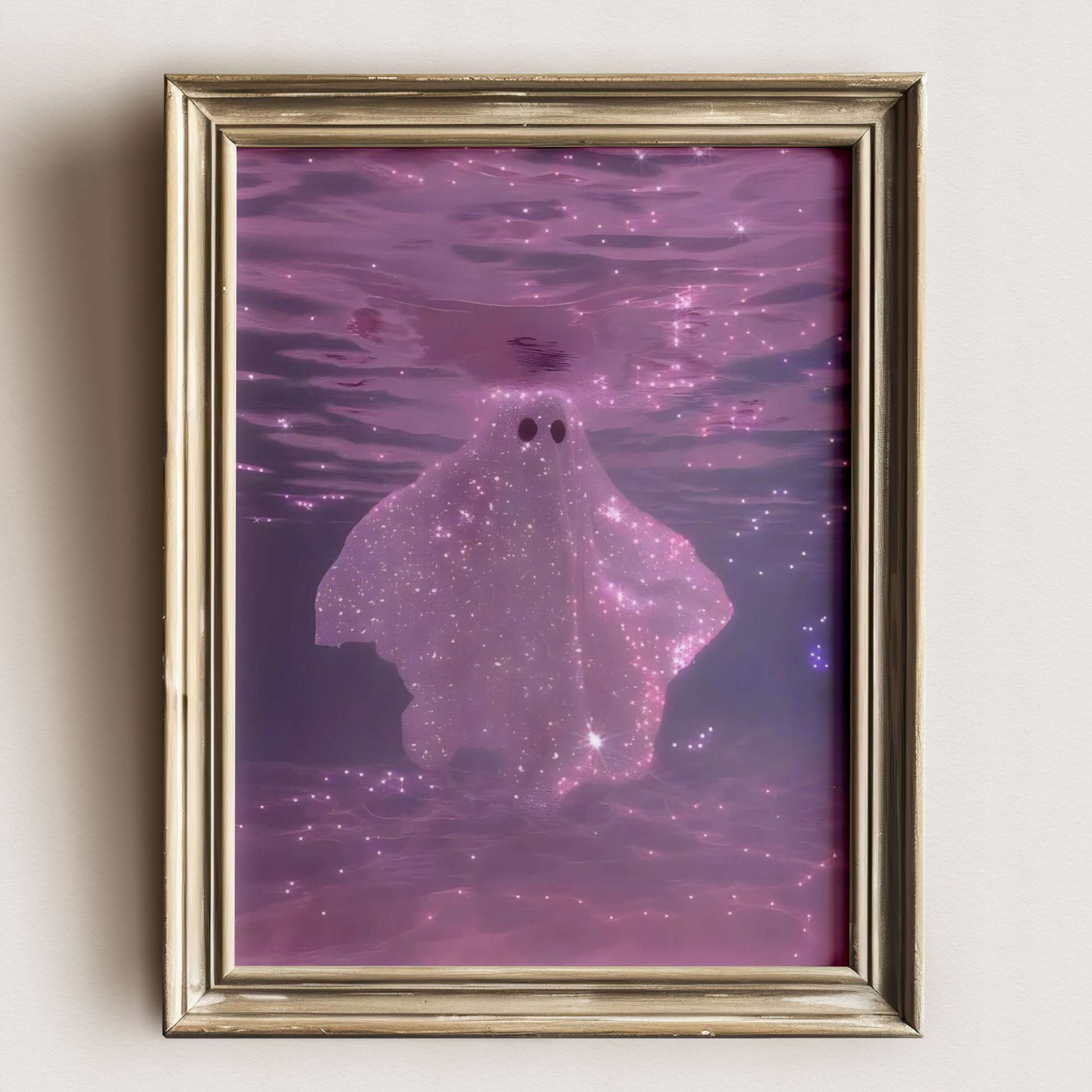 Retro Glitter Pink Ghost in a Pool Digital Print | Spooky Printable Photography Poster | Wall Art for Halloween Decor