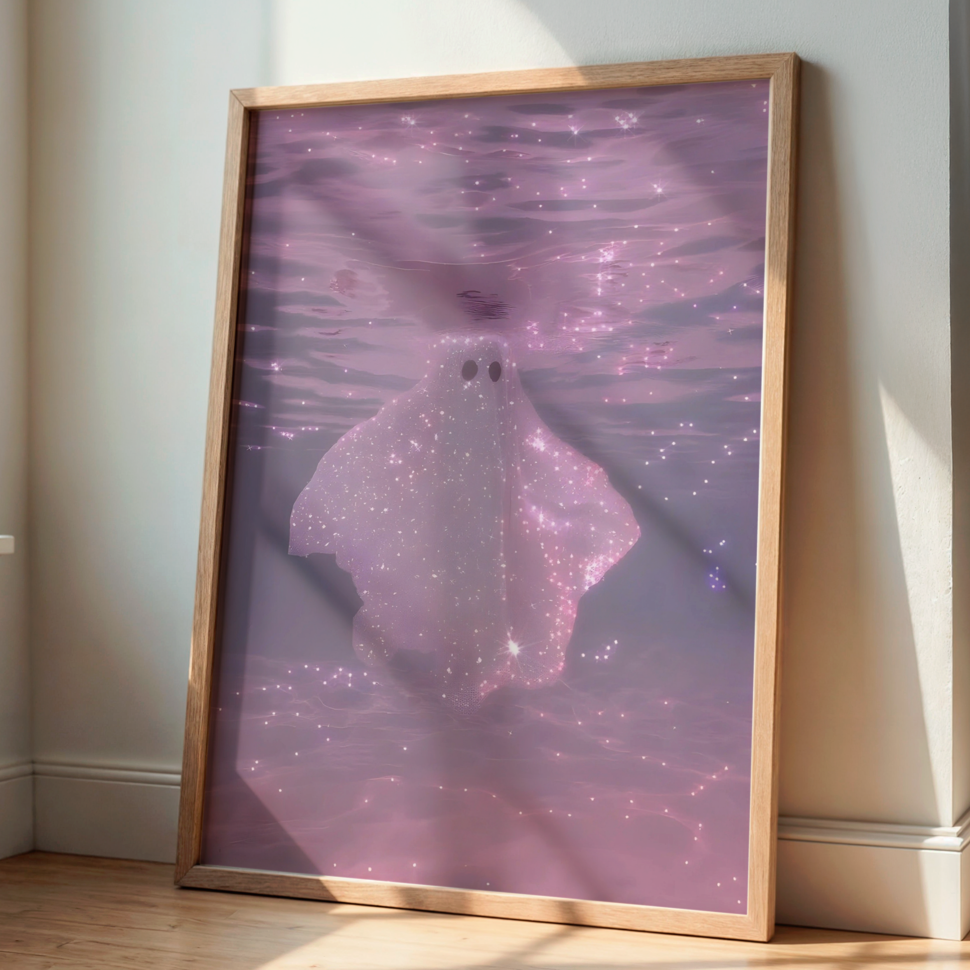 Retro Glitter Pink Ghost in a Pool Digital Print | Spooky Printable Photography Poster | Wall Art for Halloween Decor