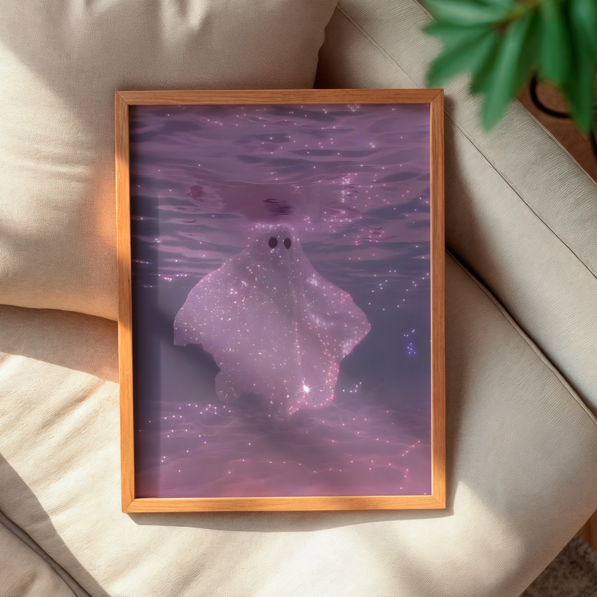 Retro Glitter Pink Ghost in a Pool Digital Print | Spooky Printable Photography Poster | Wall Art for Halloween Decor