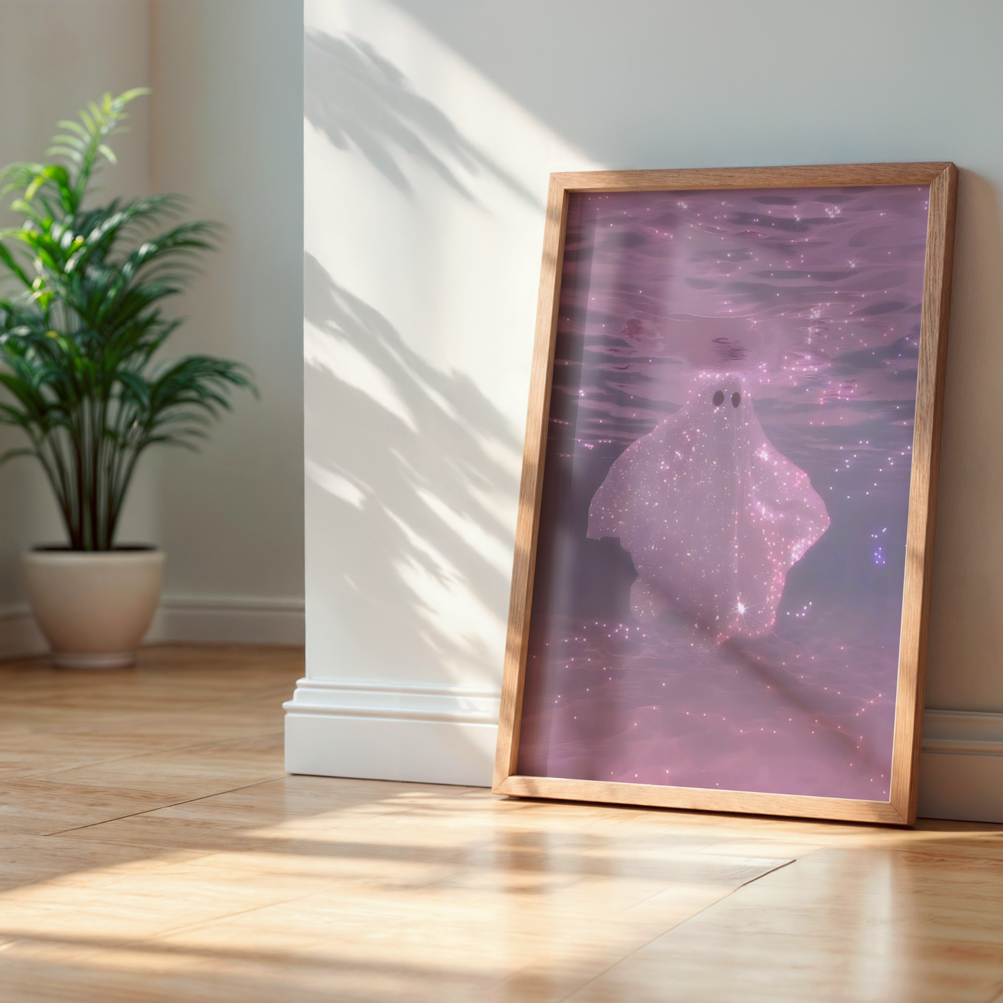 Retro Glitter Pink Ghost in a Pool Digital Print | Spooky Printable Photography Poster | Wall Art for Halloween Decor