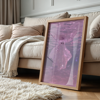 Retro Glitter Pink Ghost in a Pool Digital Print | Spooky Printable Photography Poster | Wall Art for Halloween Decor