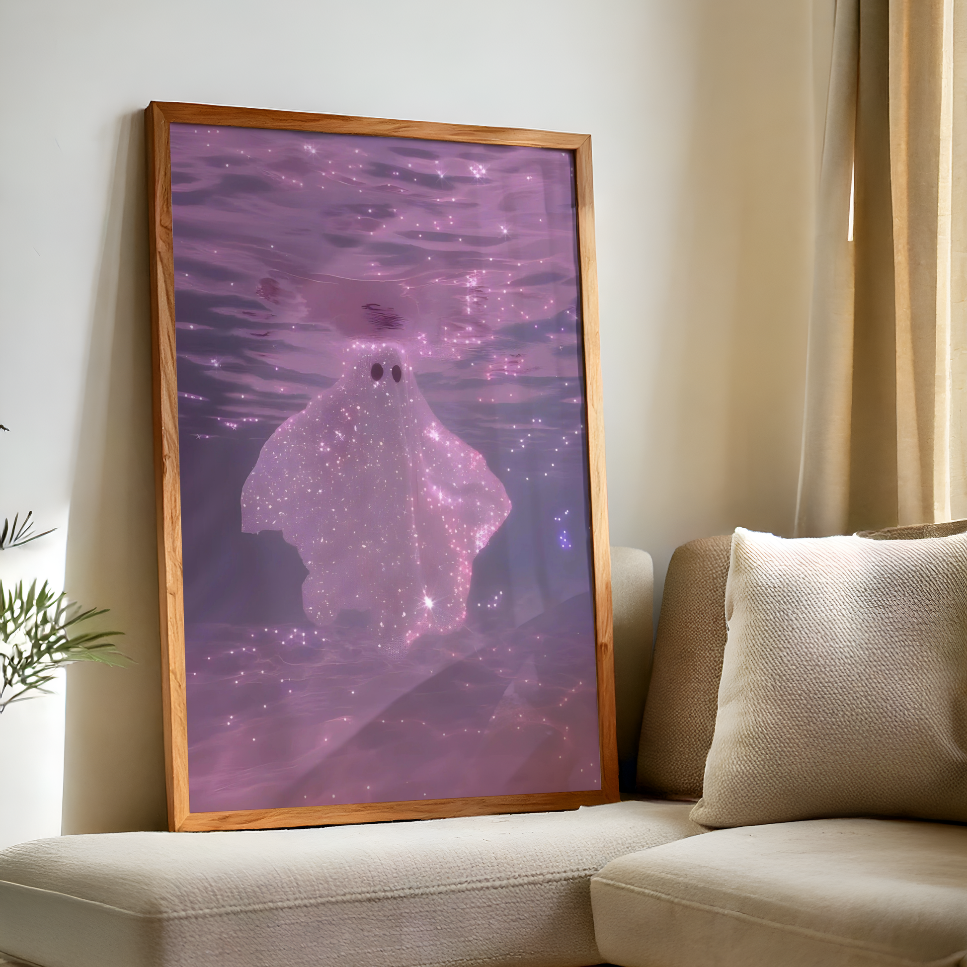 Retro Glitter Pink Ghost in a Pool Digital Print | Spooky Printable Photography Poster | Wall Art for Halloween Decor
