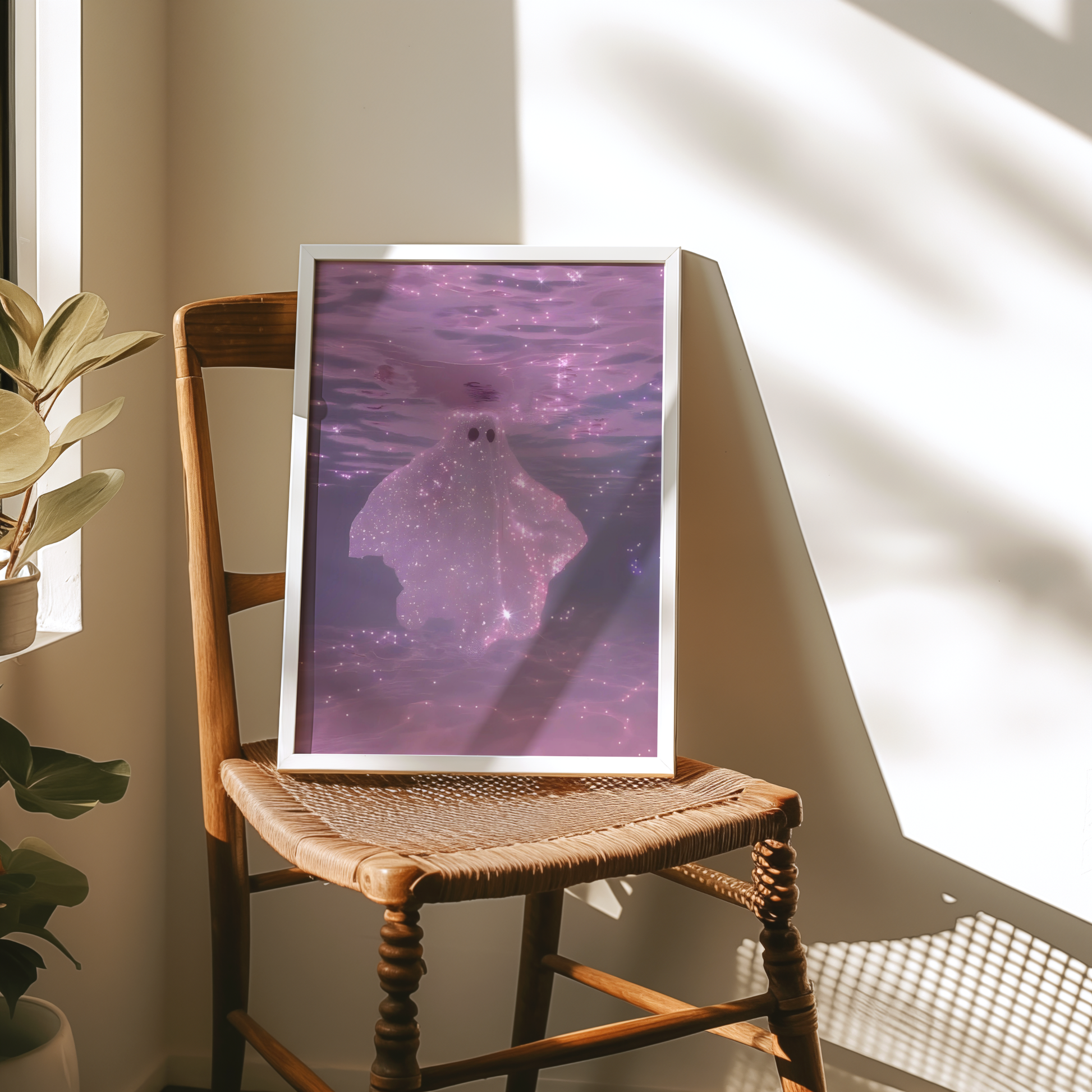 Retro Glitter Pink Ghost in a Pool Digital Print | Spooky Printable Photography Poster | Wall Art for Halloween Decor