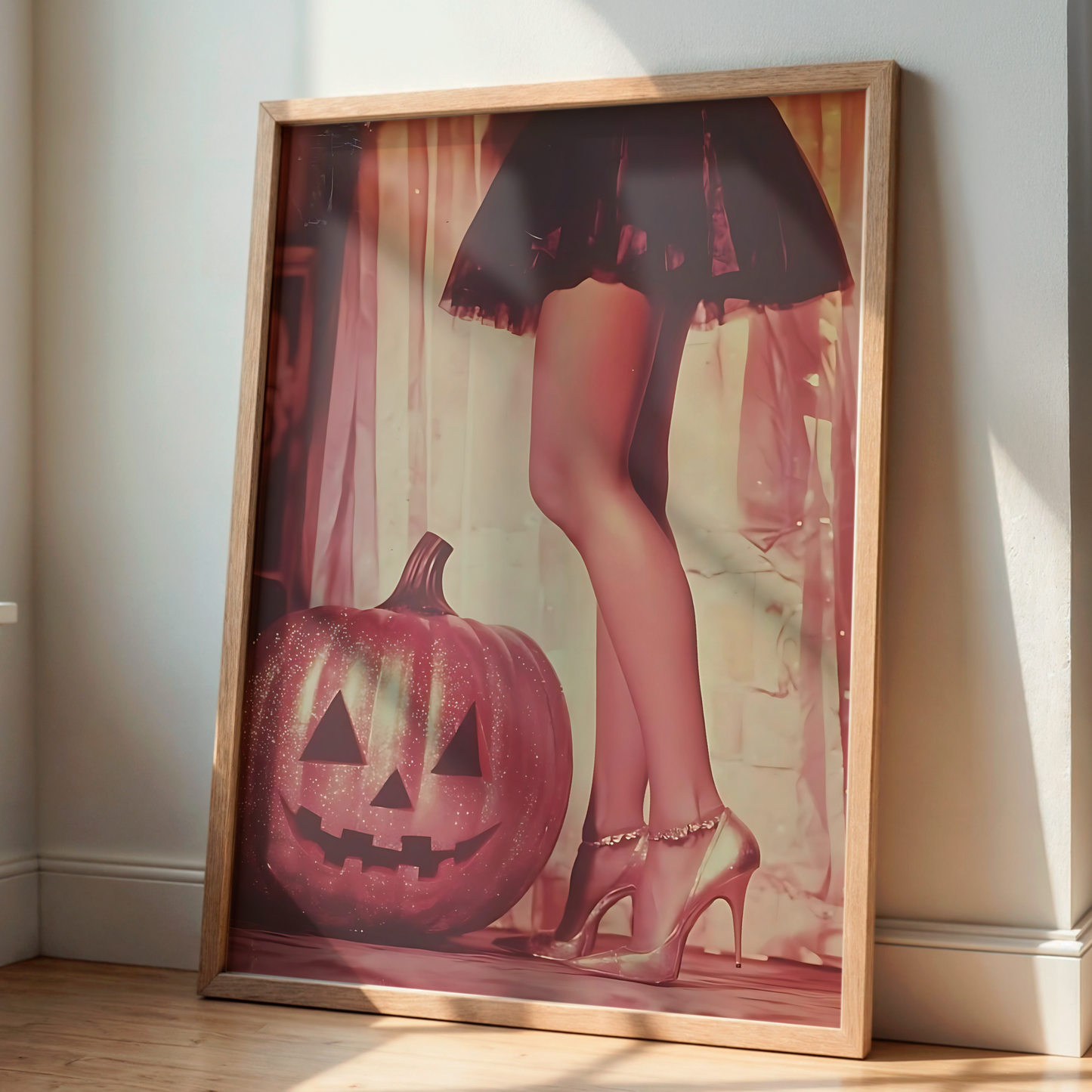 Retro Glitter Pumpkin and High Heels Digital Print | Spooky Halloween Printable Photography Poster | Wall Art for Vintage Room Decor