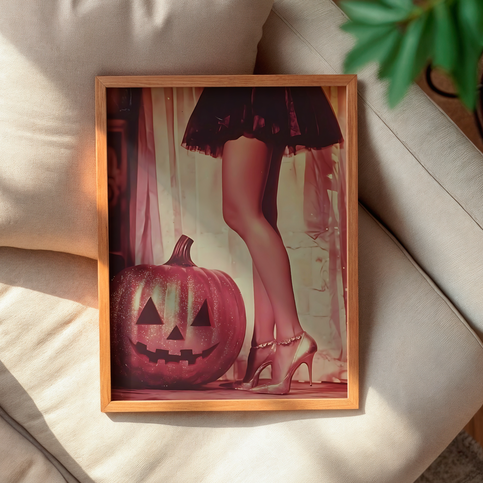 Retro Glitter Pumpkin and High Heels Digital Print | Spooky Halloween Printable Photography Poster | Wall Art for Vintage Room Decor