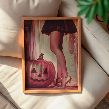 Retro Glitter Pumpkin and High Heels Digital Print | Spooky Halloween Printable Photography Poster | Wall Art for Vintage Room Decor