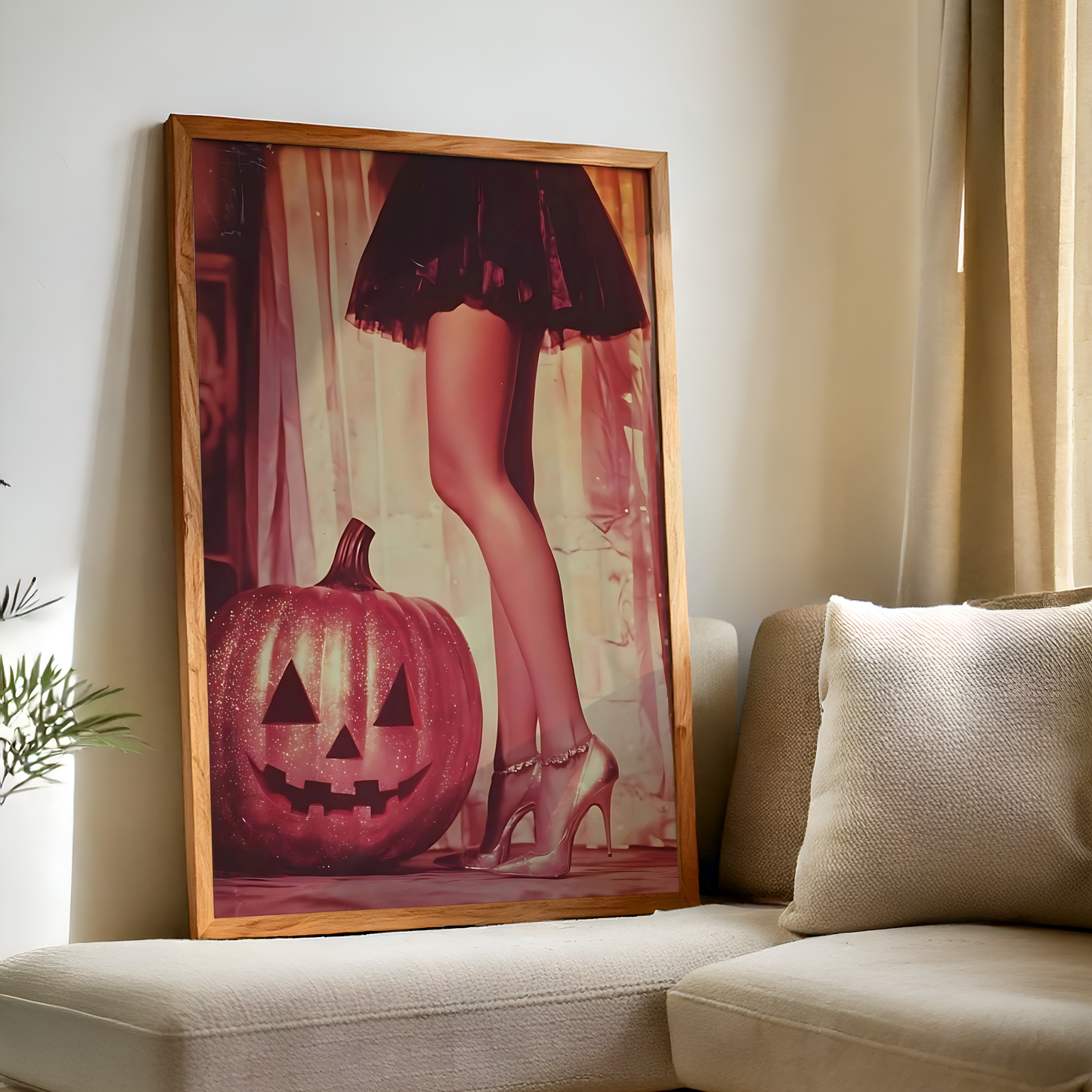 Retro Glitter Pumpkin and High Heels Digital Print | Spooky Halloween Printable Photography Poster | Wall Art for Vintage Room Decor