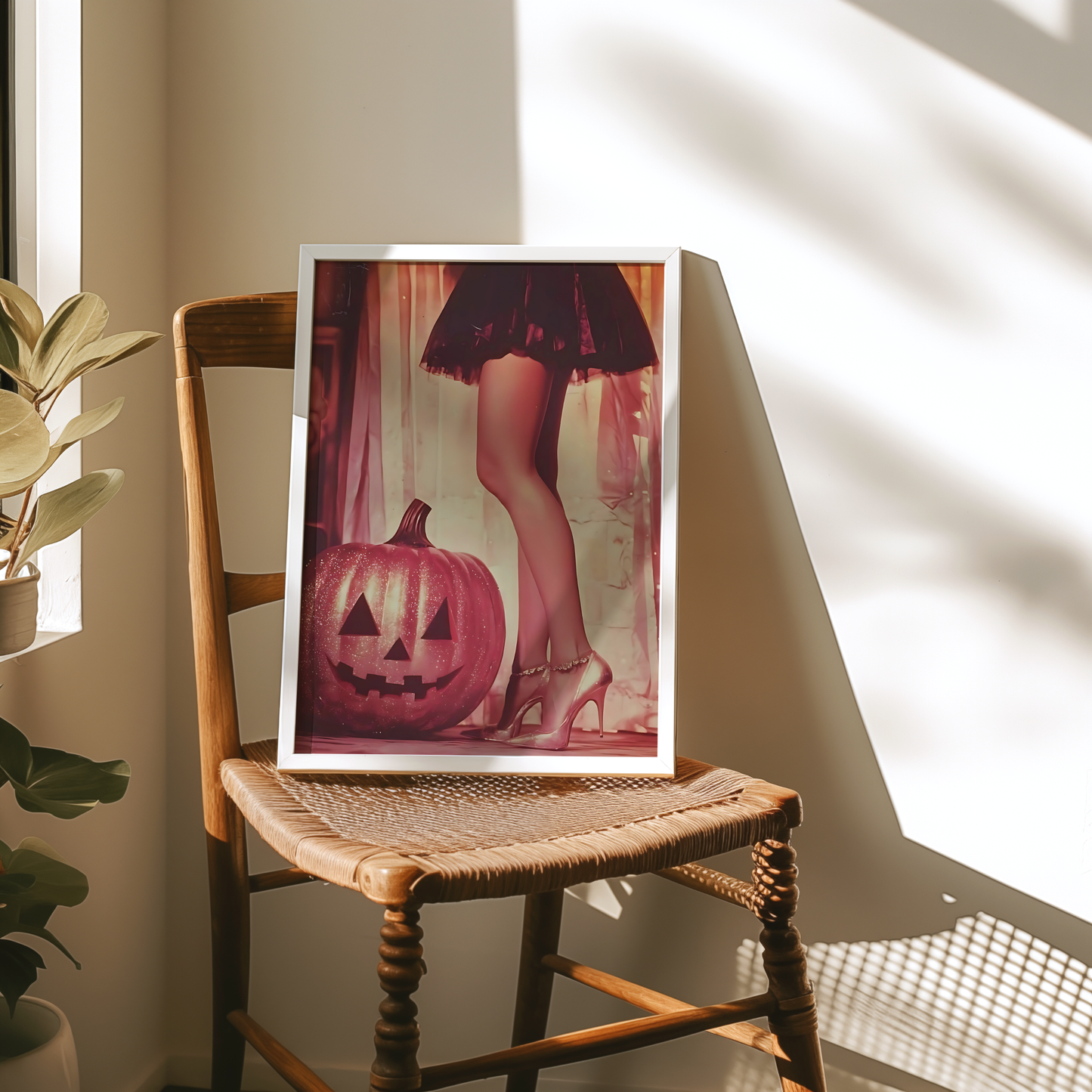 Retro Glitter Pumpkin and High Heels Digital Print | Spooky Halloween Printable Photography Poster | Wall Art for Vintage Room Decor