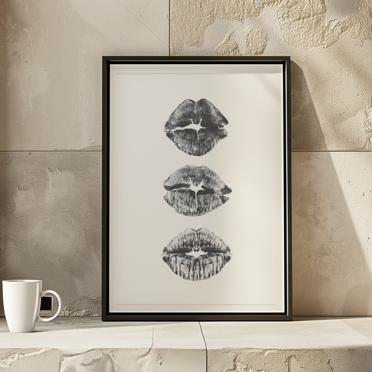 Retro Kiss Cool Girl Poster Prints | Girly Black and White Lips Fashion Wall Art
