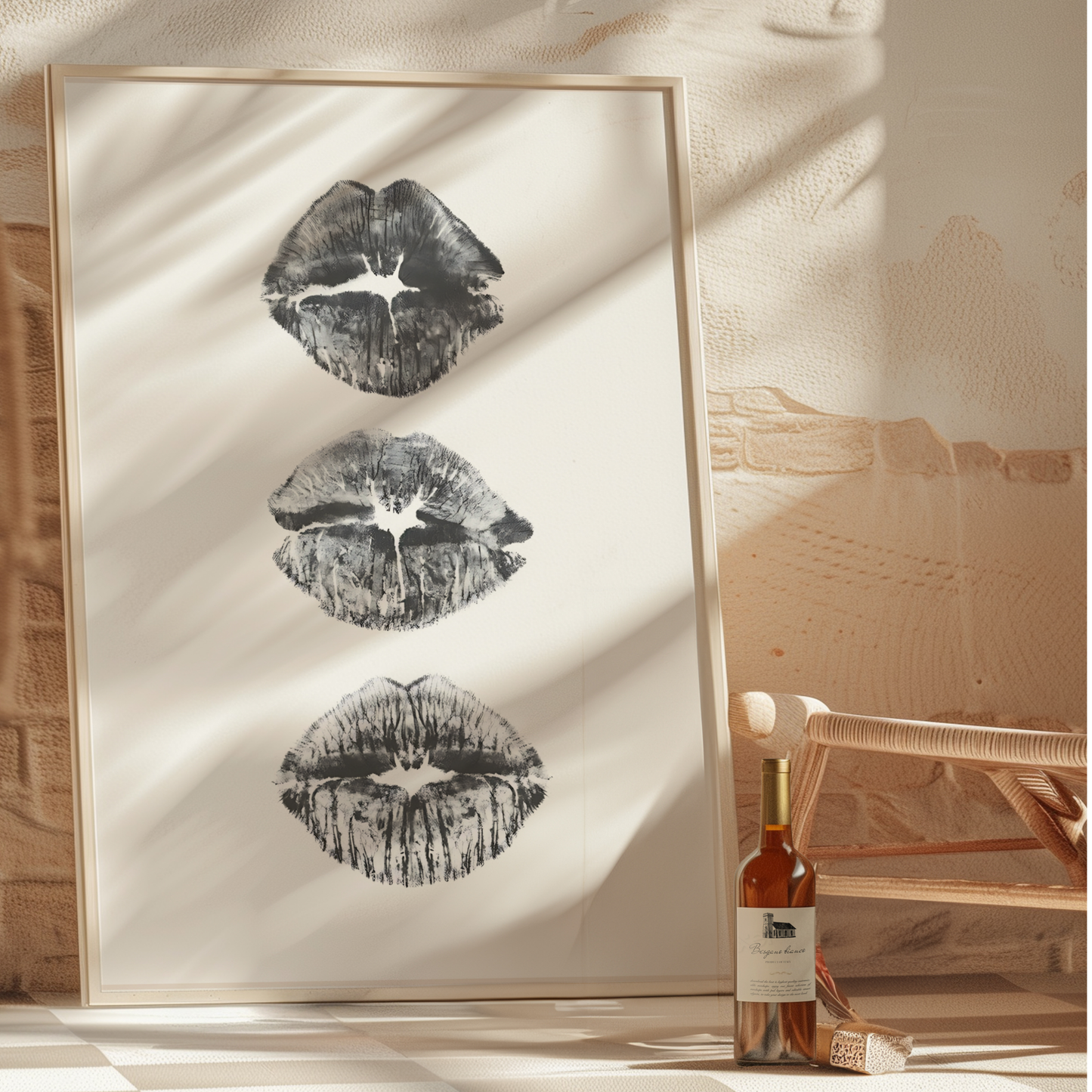 Retro Kiss Cool Girl Poster Prints | Girly Black and White Lips Fashion Wall Art