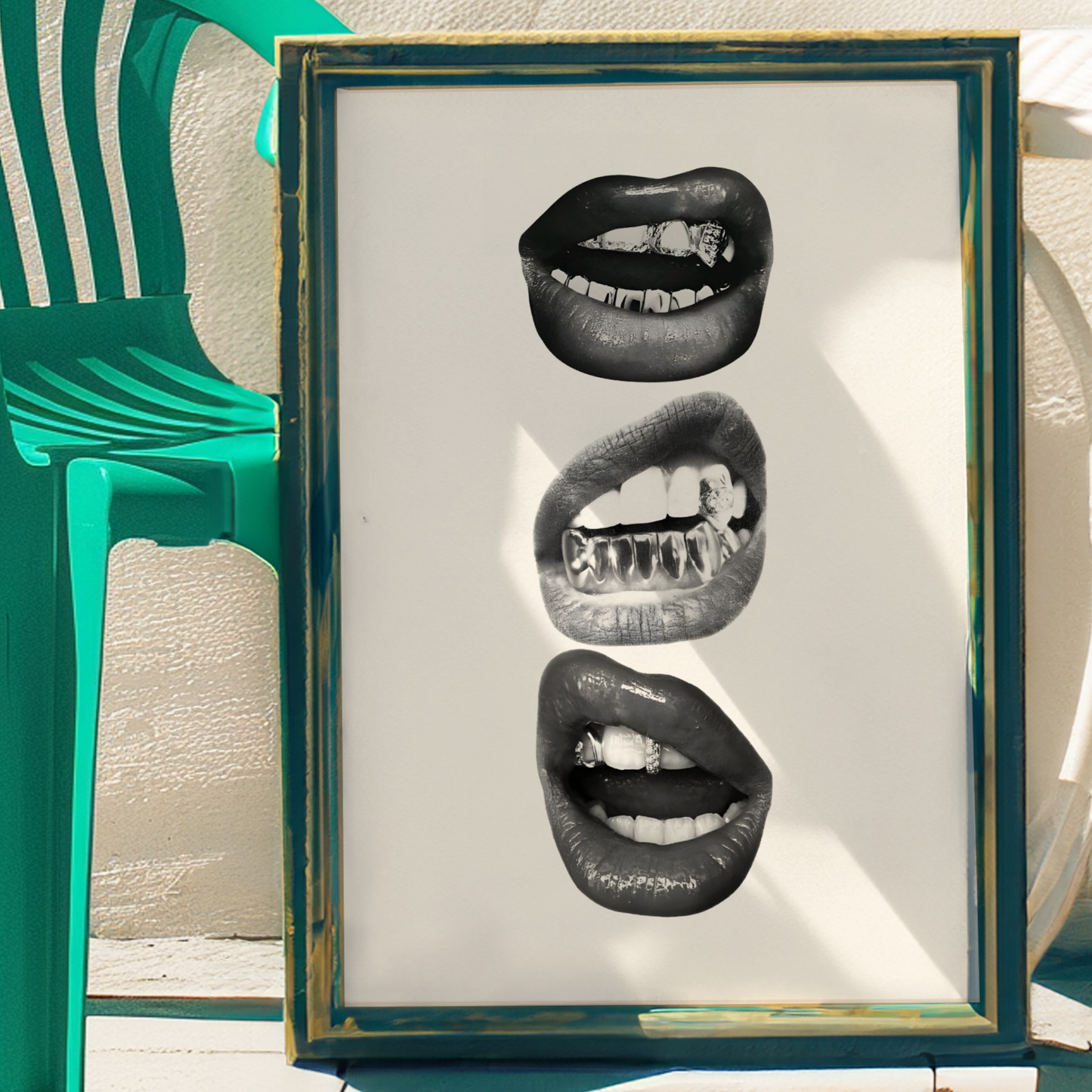 Retro Kiss Cool Girl Poster Prints | Girly Black and White Lips Fashion Wall Art
