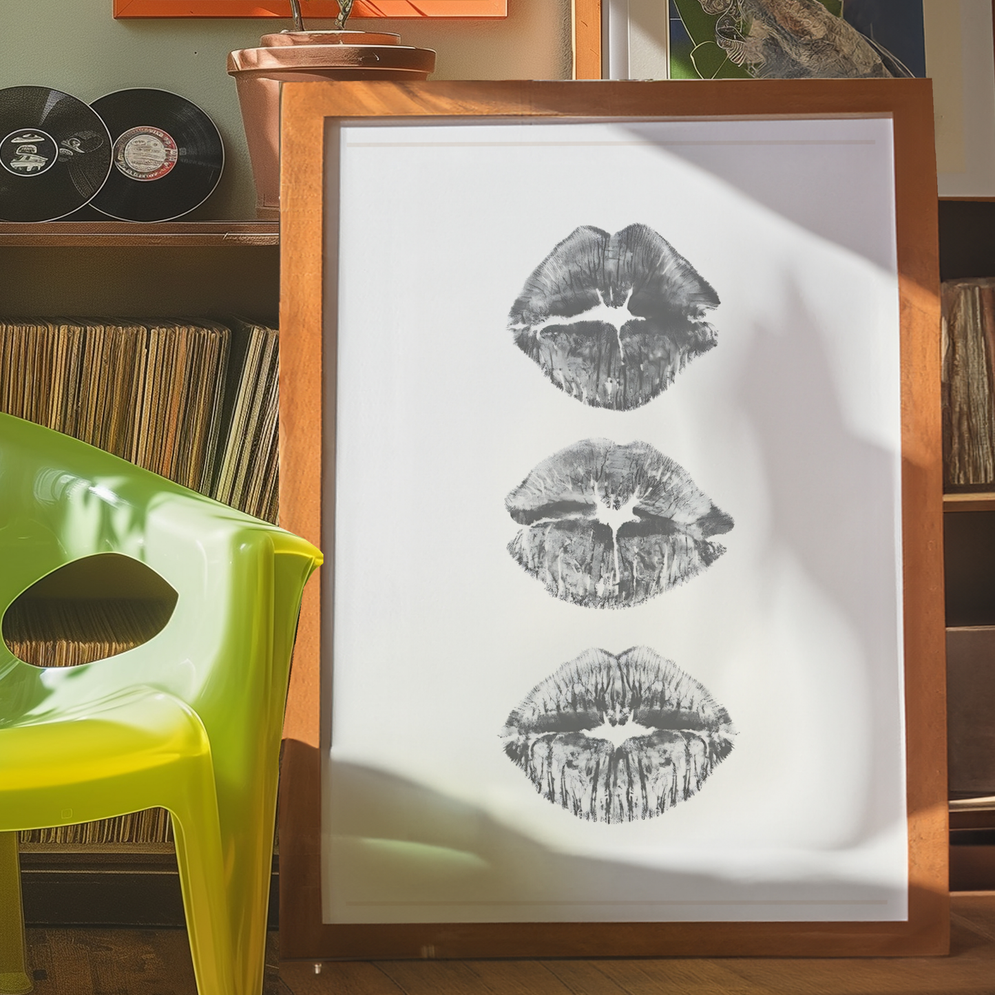 Retro Kiss Cool Girl Poster Prints | Girly Black and White Lips Fashion Wall Art