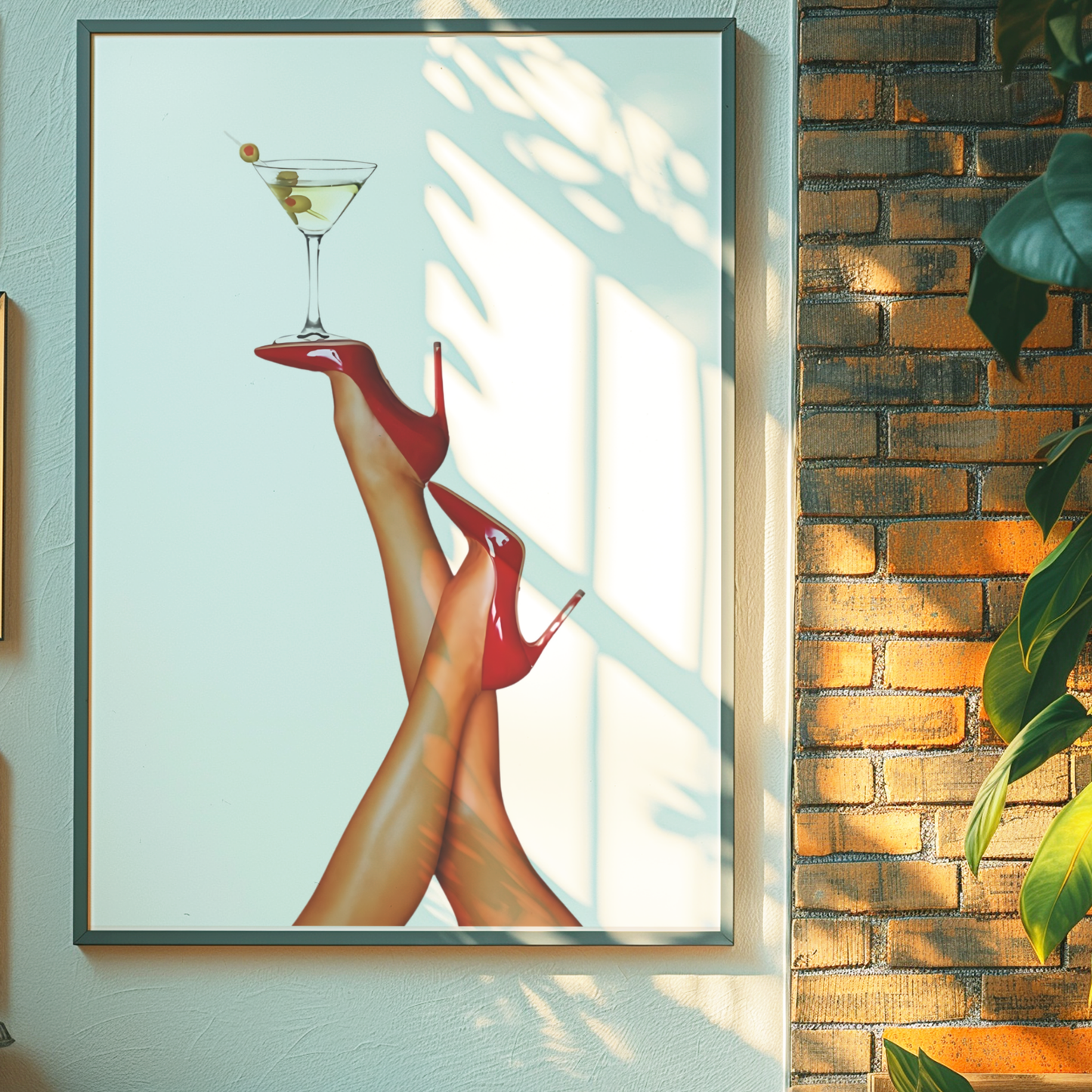 Retro Martini Cocktail Wall Art | Girly Red Heels Poster Prints