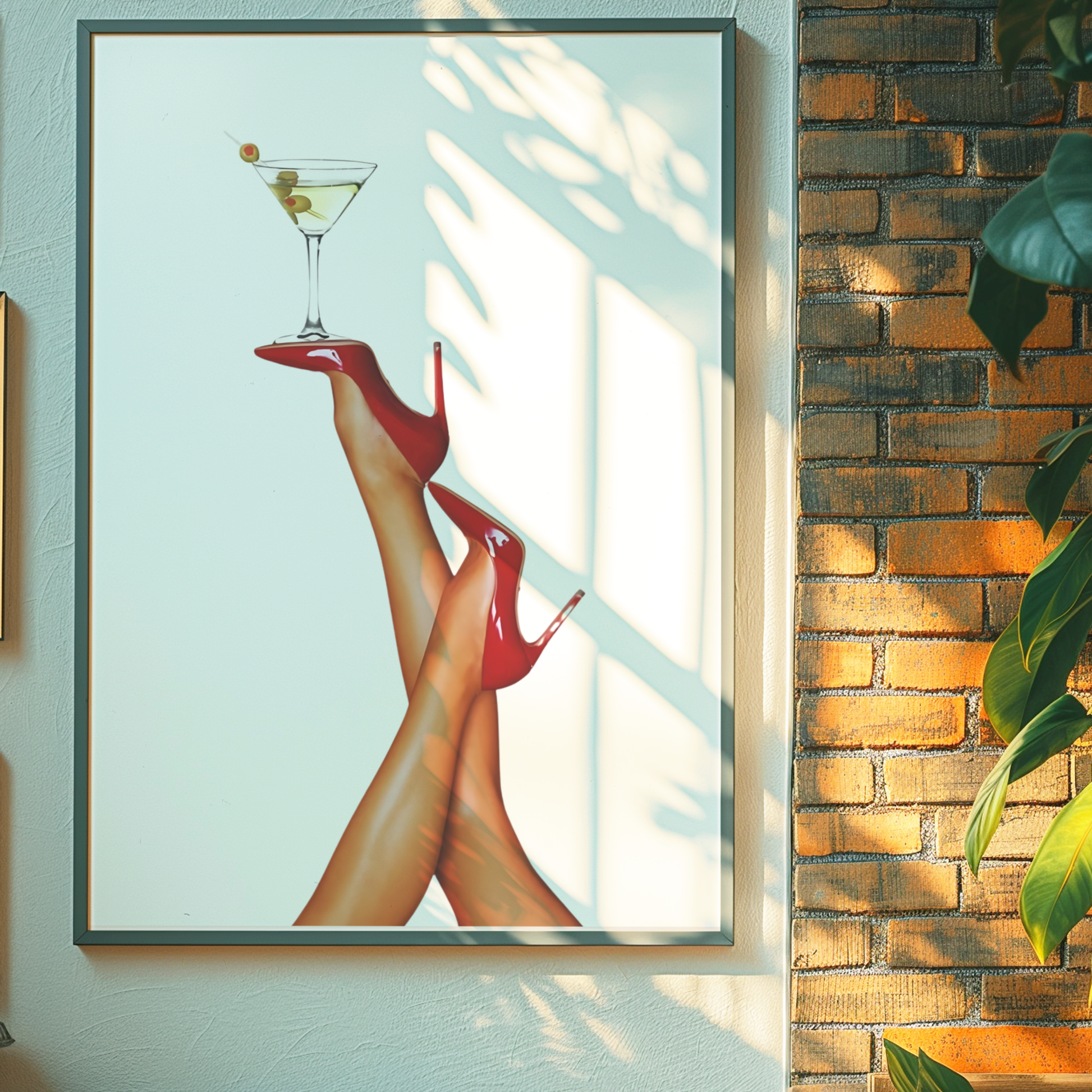 Retro Martini Cocktail Wall Art | Girly Red Heels Poster Prints