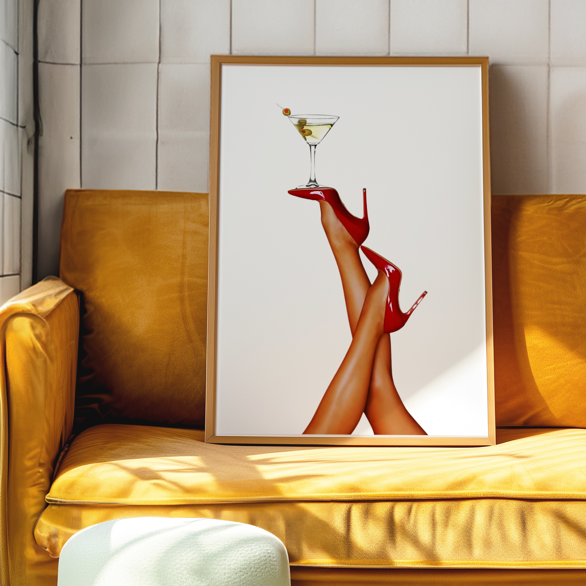 Retro Martini Cocktail Wall Art | Girly Red Heels Poster Prints