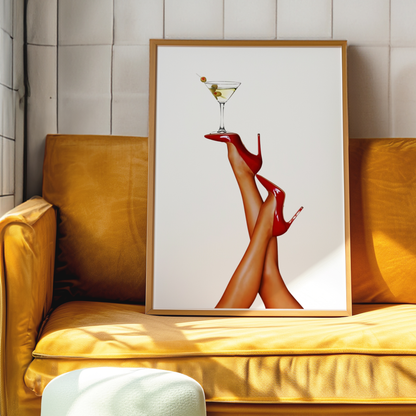 Retro Martini Cocktail Wall Art | Girly Red Heels Poster Prints