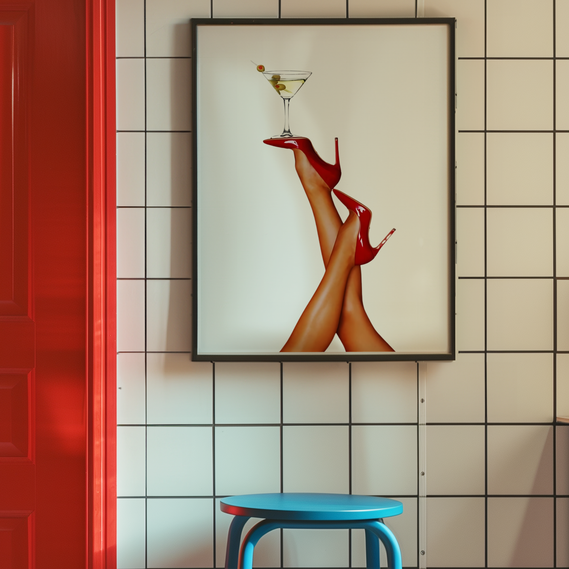 Retro Martini Cocktail Wall Art | Girly Red Heels Poster Prints