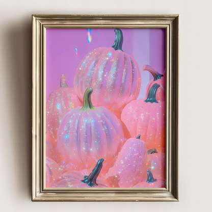 Retro Pink Glitter Pumpkin Digital Print | Spooky Halloween Printable Photography Poster | Wall Art for Grunge Room Decor