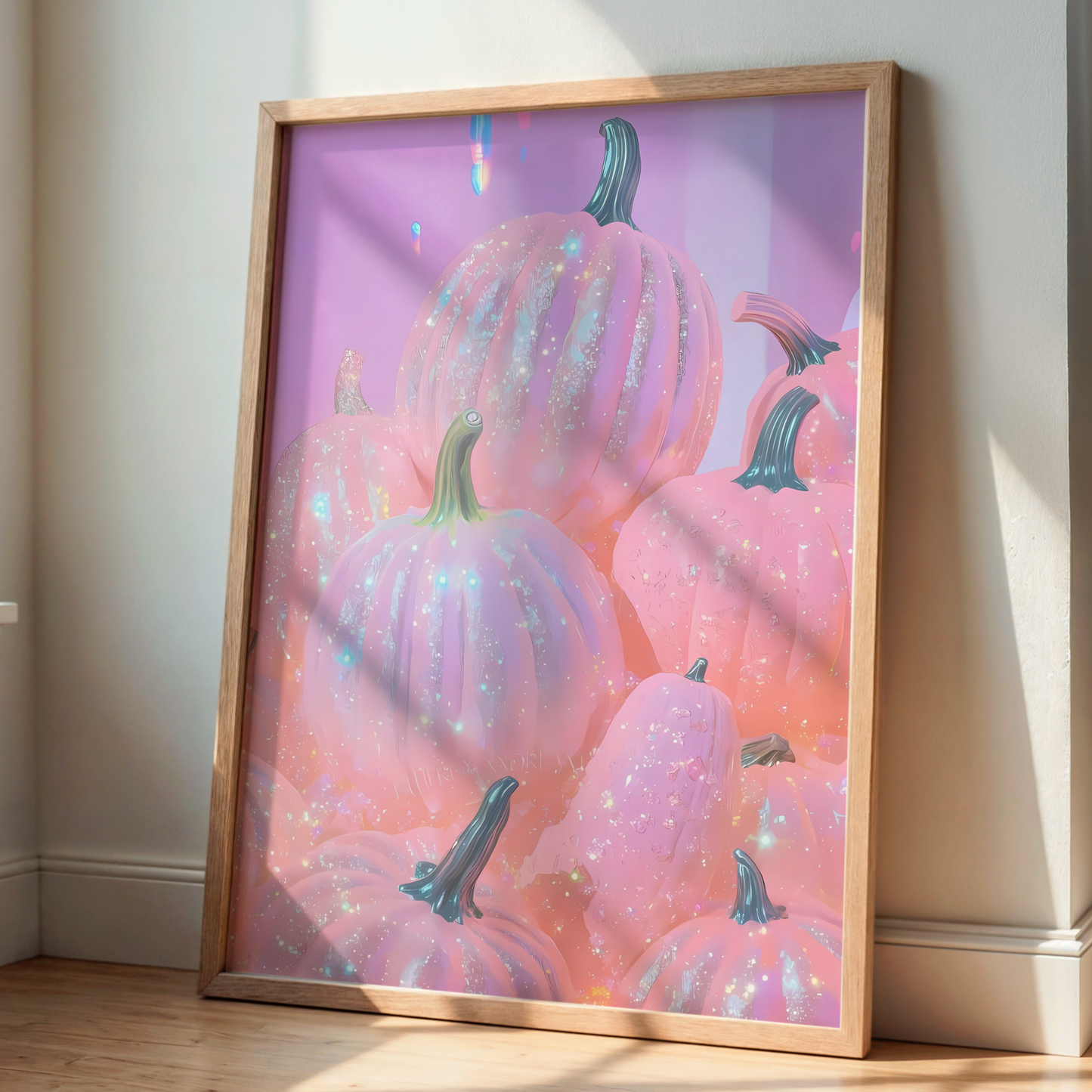 Retro Pink Glitter Pumpkin Digital Print | Spooky Halloween Printable Photography Poster | Wall Art for Grunge Room Decor