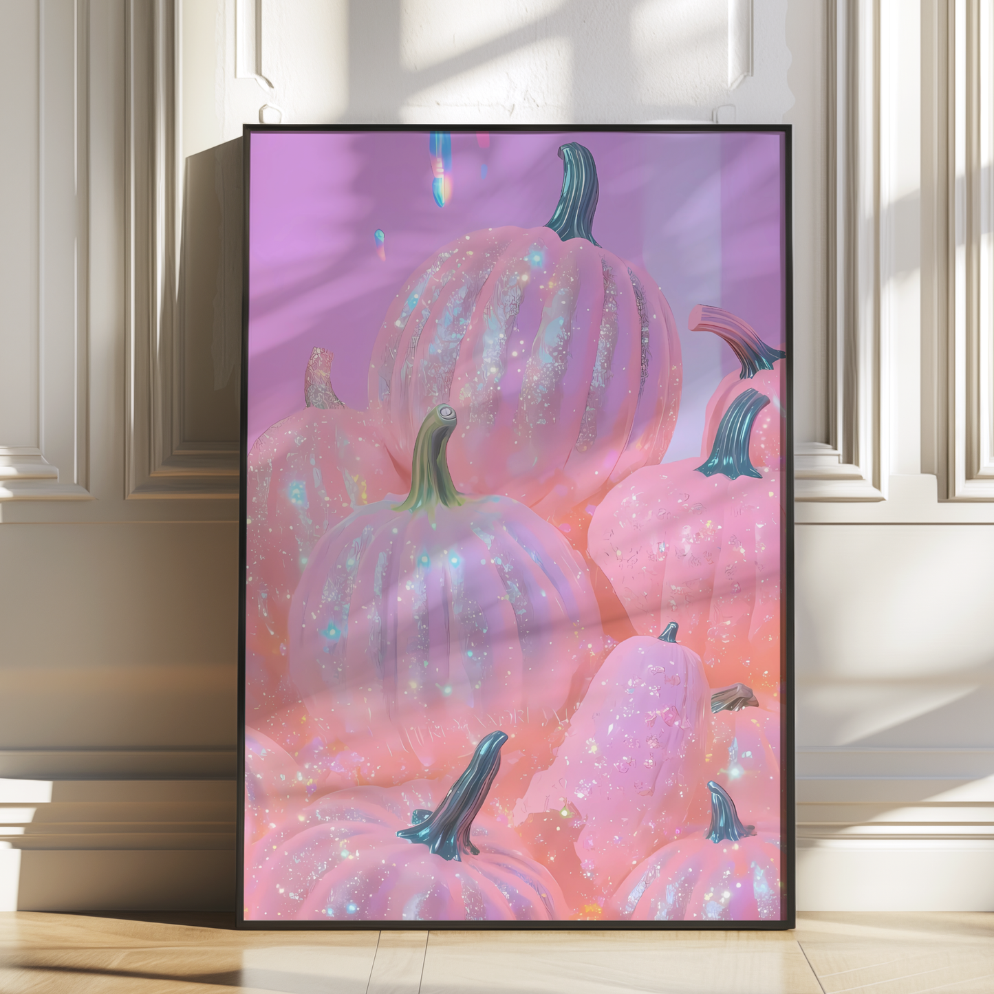 Retro Pink Glitter Pumpkin Digital Print | Spooky Halloween Printable Photography Poster | Wall Art for Grunge Room Decor