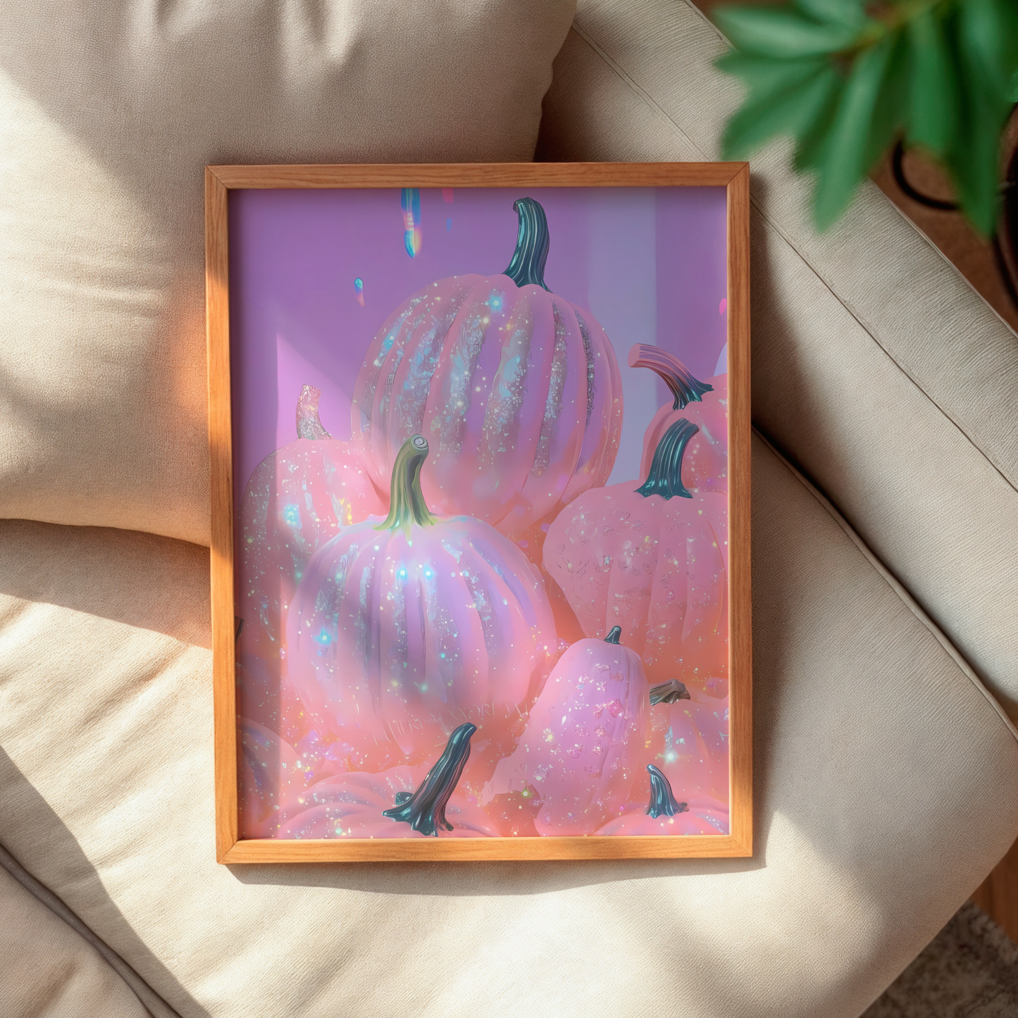 Retro Pink Glitter Pumpkin Digital Print | Spooky Halloween Printable Photography Poster | Wall Art for Grunge Room Decor