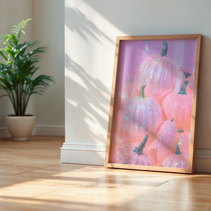 Retro Pink Glitter Pumpkin Digital Print | Spooky Halloween Printable Photography Poster | Wall Art for Grunge Room Decor