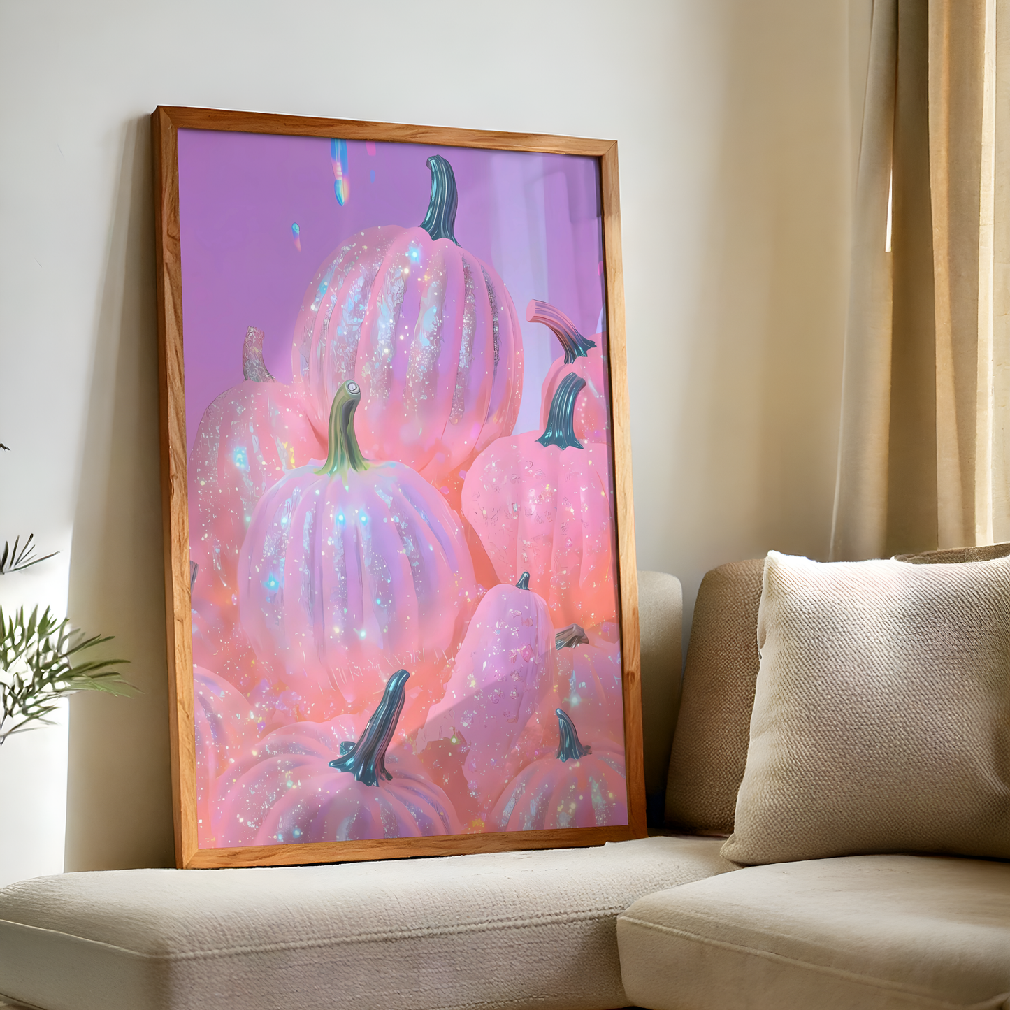 Retro Pink Glitter Pumpkin Digital Print | Spooky Halloween Printable Photography Poster | Wall Art for Grunge Room Decor