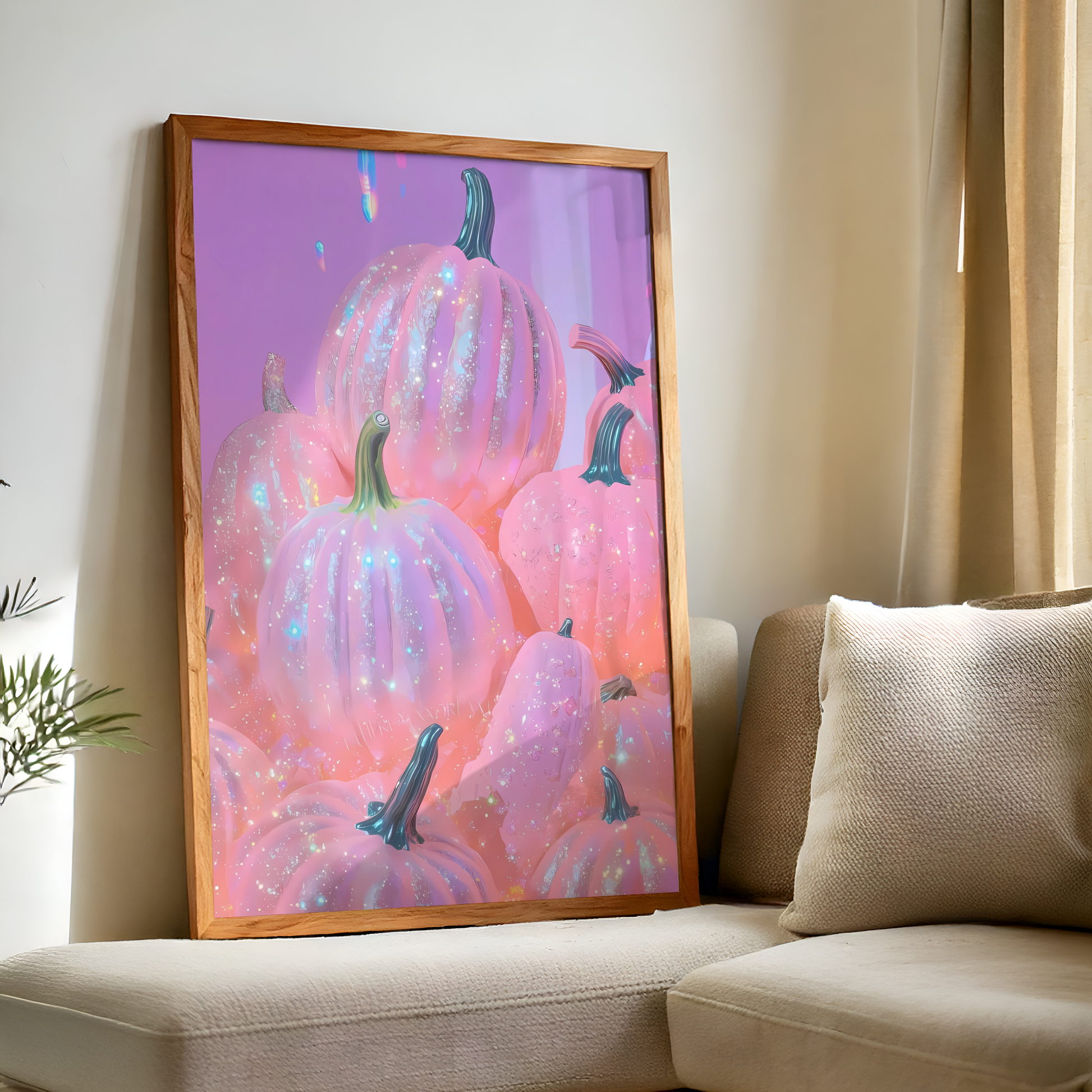 Retro Pink Glitter Pumpkin Digital Print | Spooky Halloween Printable Photography Poster | Wall Art for Grunge Room Decor