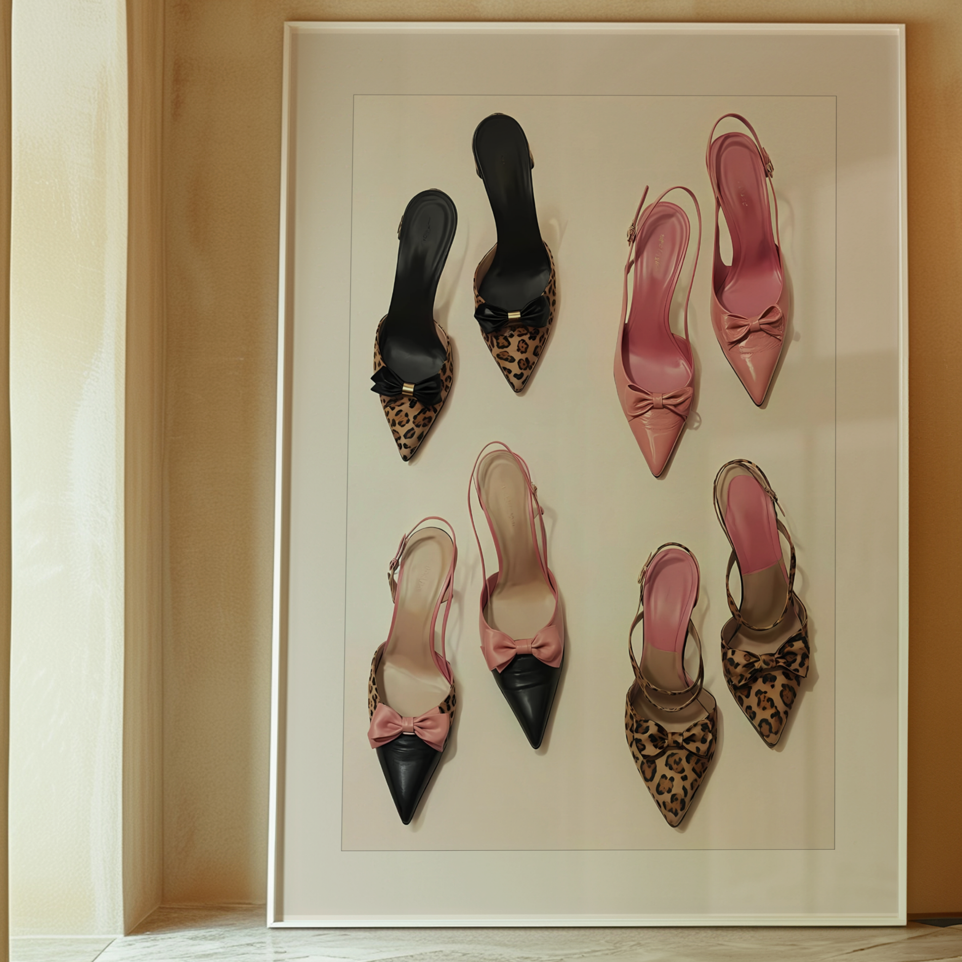 Retro Pink Leopard Heels Poster Prints | Girly Cheetah Wall Art