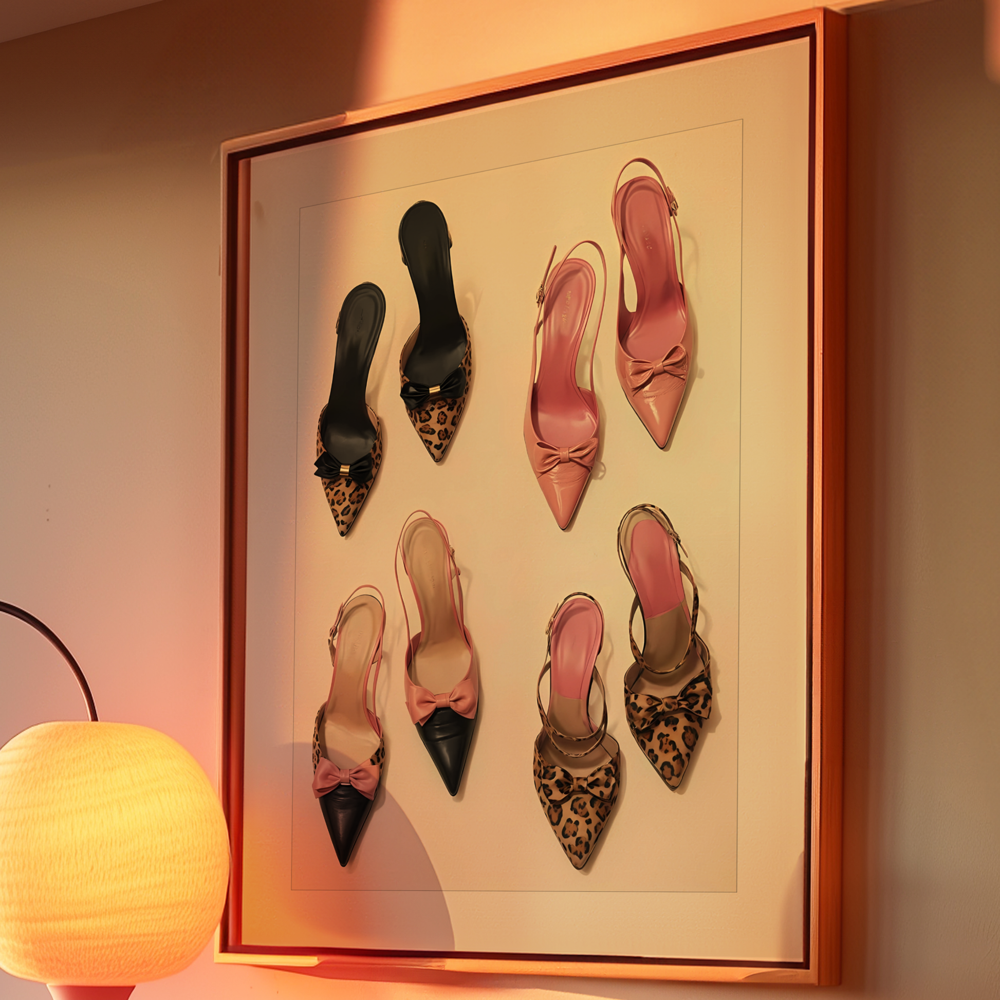 Retro Pink Leopard Heels Poster Prints | Girly Cheetah Wall Art