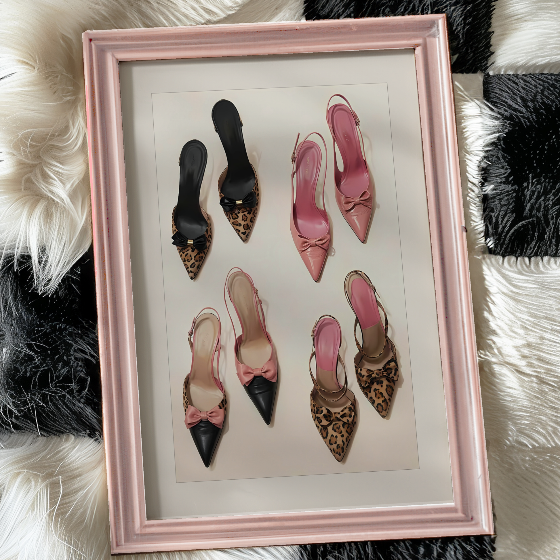 Retro Pink Leopard Heels Poster Prints | Girly Cheetah Wall Art