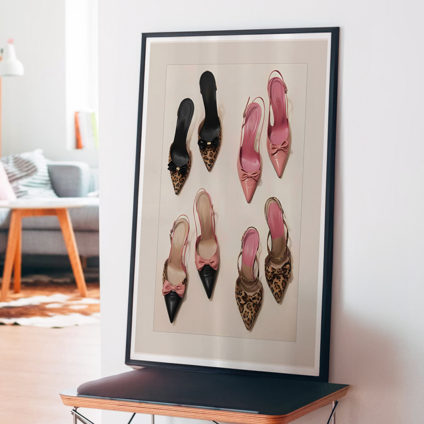 Retro Pink Leopard Heels Poster Prints | Girly Cheetah Wall Art
