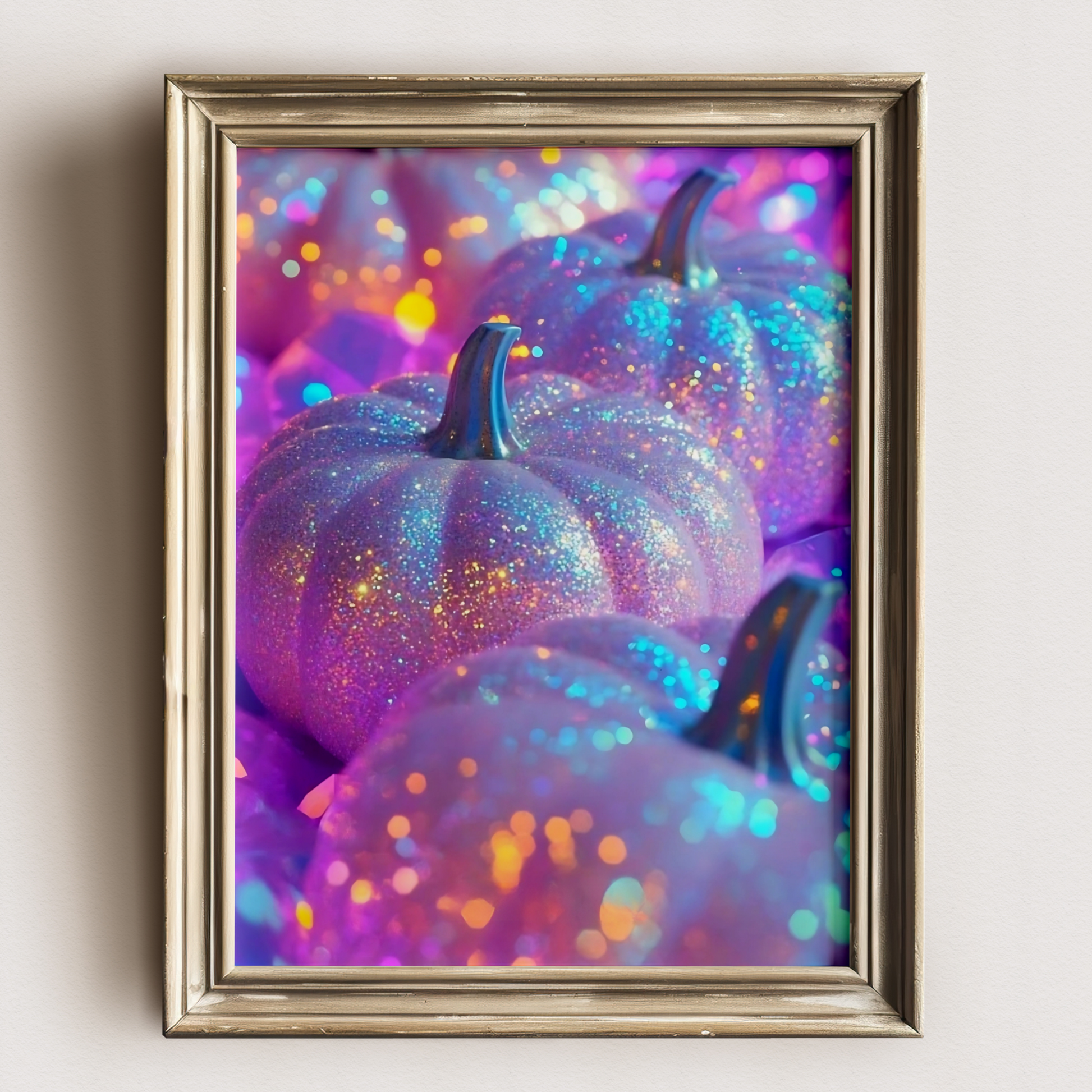 Retro Pink and Purple Glitter Pumpkin Digital Print | Spooky Halloween Printable Photography Poster | Wall Art for Grunge Room Decor