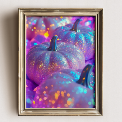 Retro Pink and Purple Glitter Pumpkin Digital Print | Spooky Halloween Printable Photography Poster | Wall Art for Grunge Room Decor