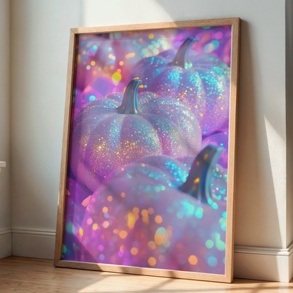 Retro Pink and Purple Glitter Pumpkin Digital Print | Spooky Halloween Printable Photography Poster | Wall Art for Grunge Room Decor
