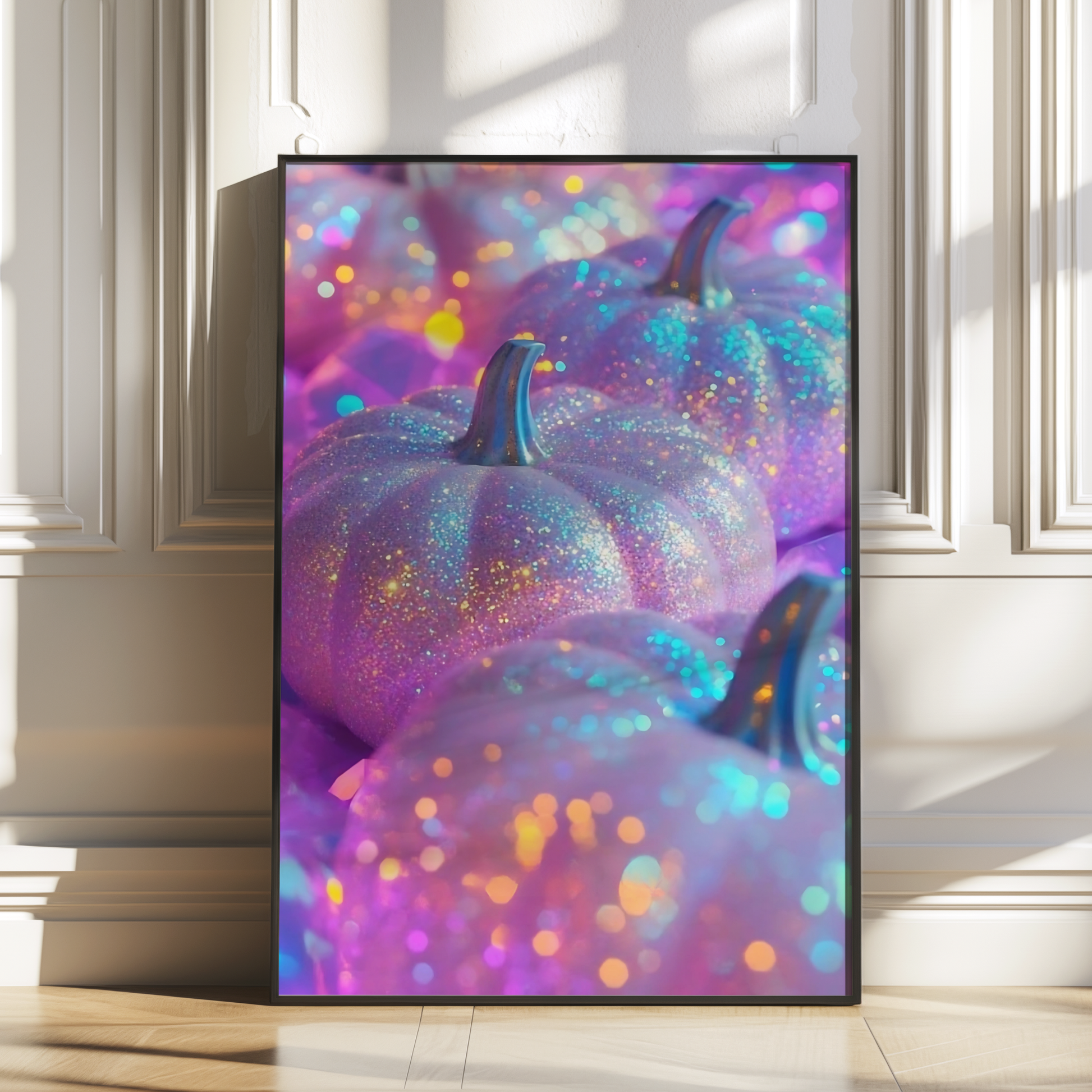 Retro Pink and Purple Glitter Pumpkin Digital Print | Spooky Halloween Printable Photography Poster | Wall Art for Grunge Room Decor