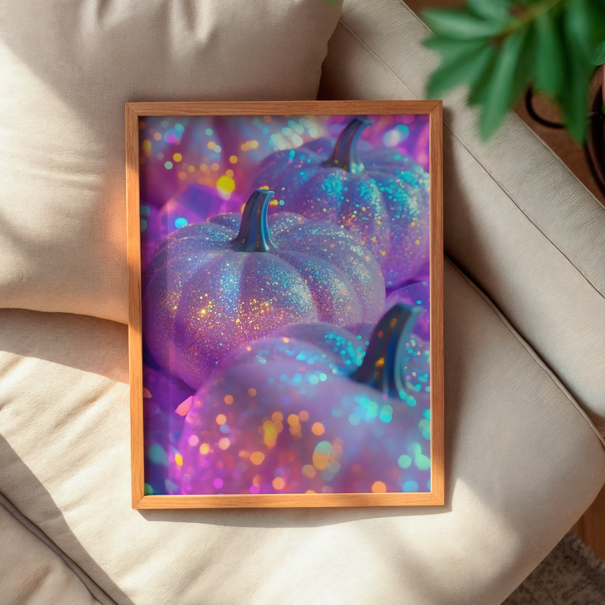 Retro Pink and Purple Glitter Pumpkin Digital Print | Spooky Halloween Printable Photography Poster | Wall Art for Grunge Room Decor