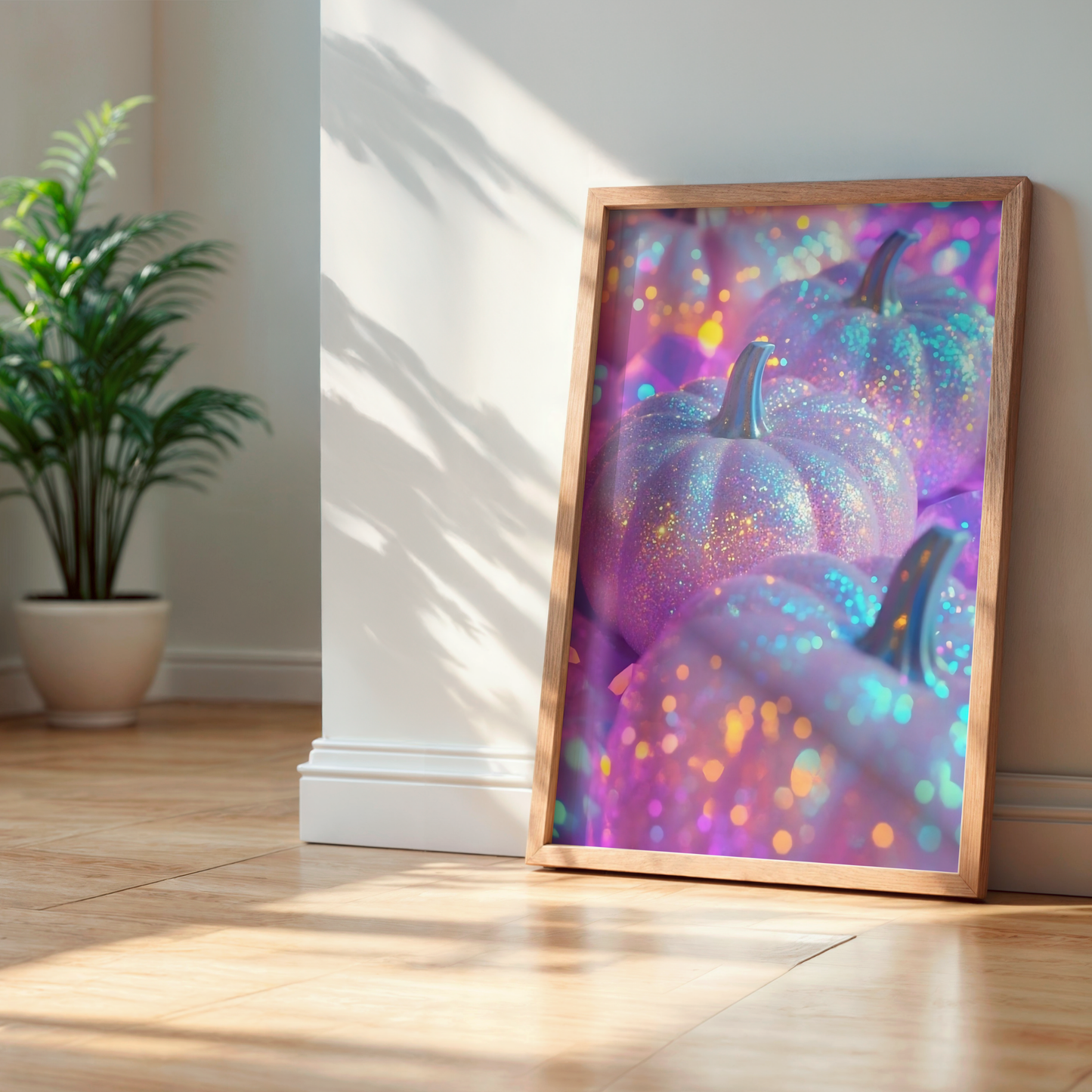 Retro Pink and Purple Glitter Pumpkin Digital Print | Spooky Halloween Printable Photography Poster | Wall Art for Grunge Room Decor