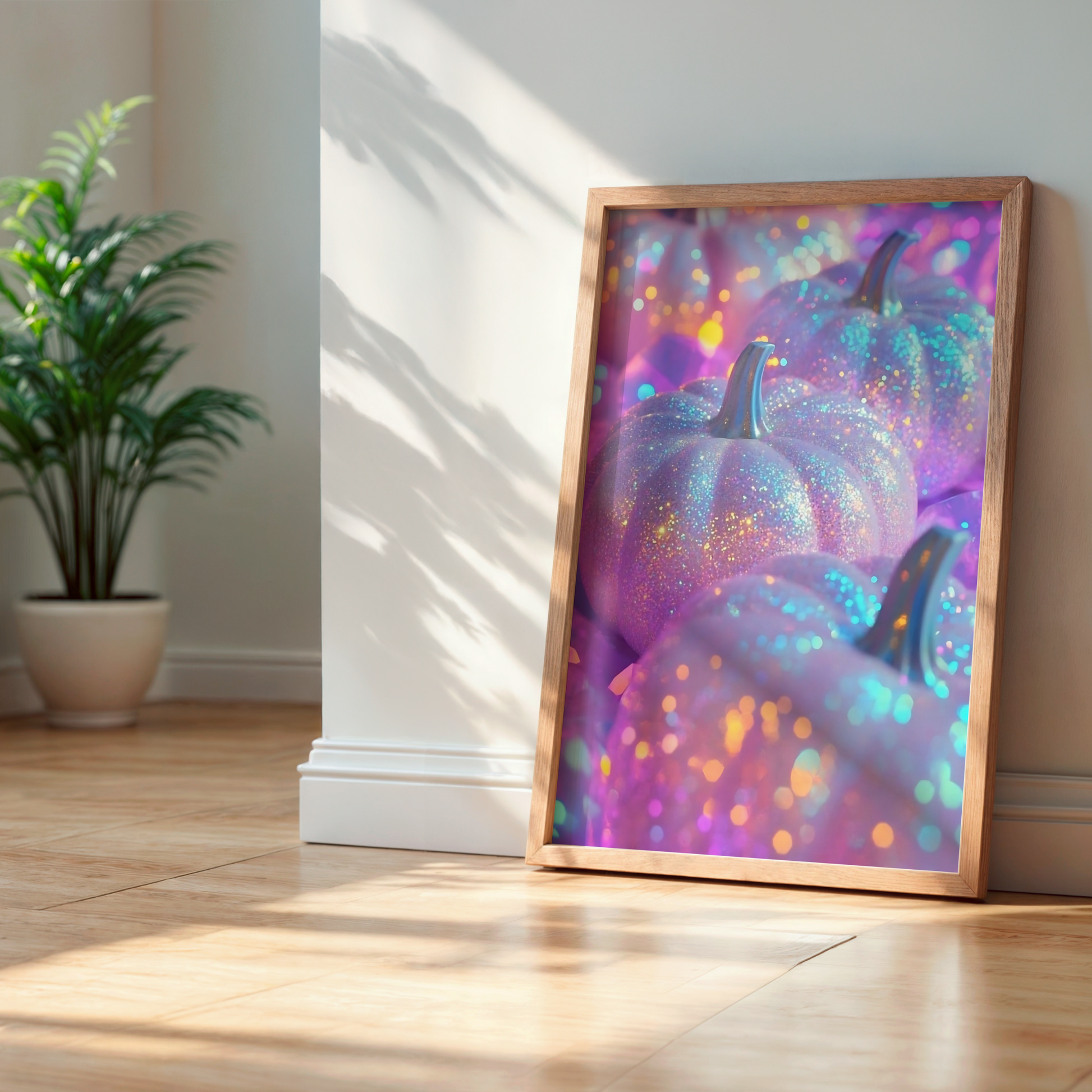 Retro Pink and Purple Glitter Pumpkin Digital Print | Spooky Halloween Printable Photography Poster | Wall Art for Grunge Room Decor