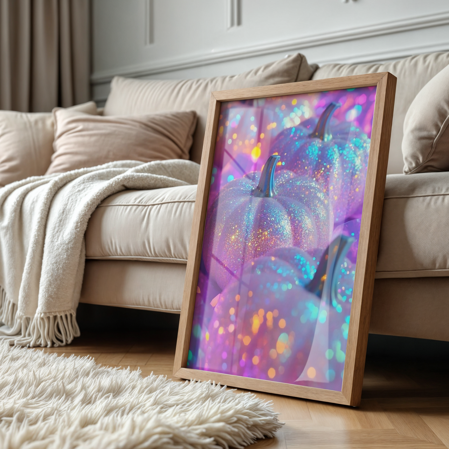 Retro Pink and Purple Glitter Pumpkin Digital Print | Spooky Halloween Printable Photography Poster | Wall Art for Grunge Room Decor