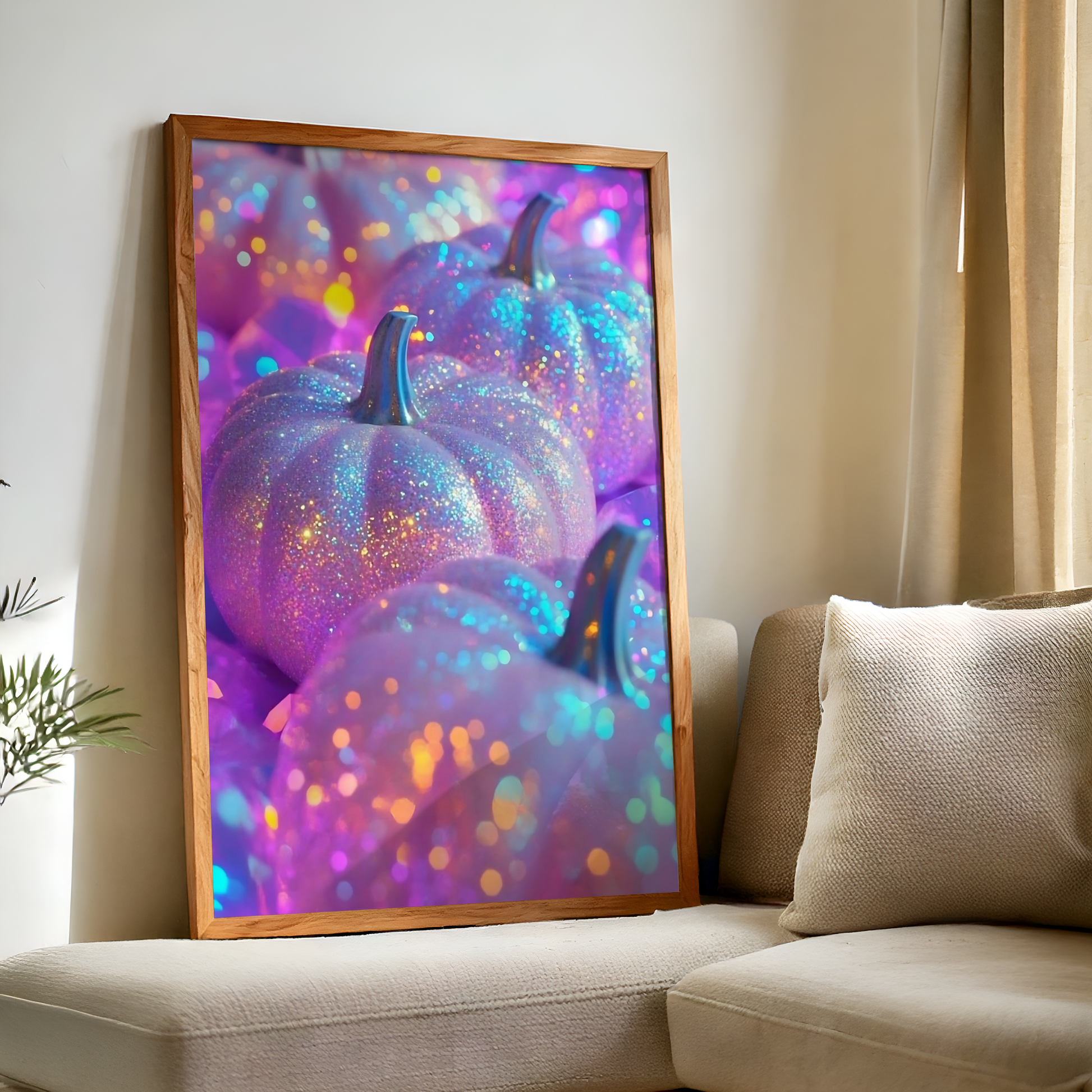 Retro Pink and Purple Glitter Pumpkin Digital Print | Spooky Halloween Printable Photography Poster | Wall Art for Grunge Room Decor