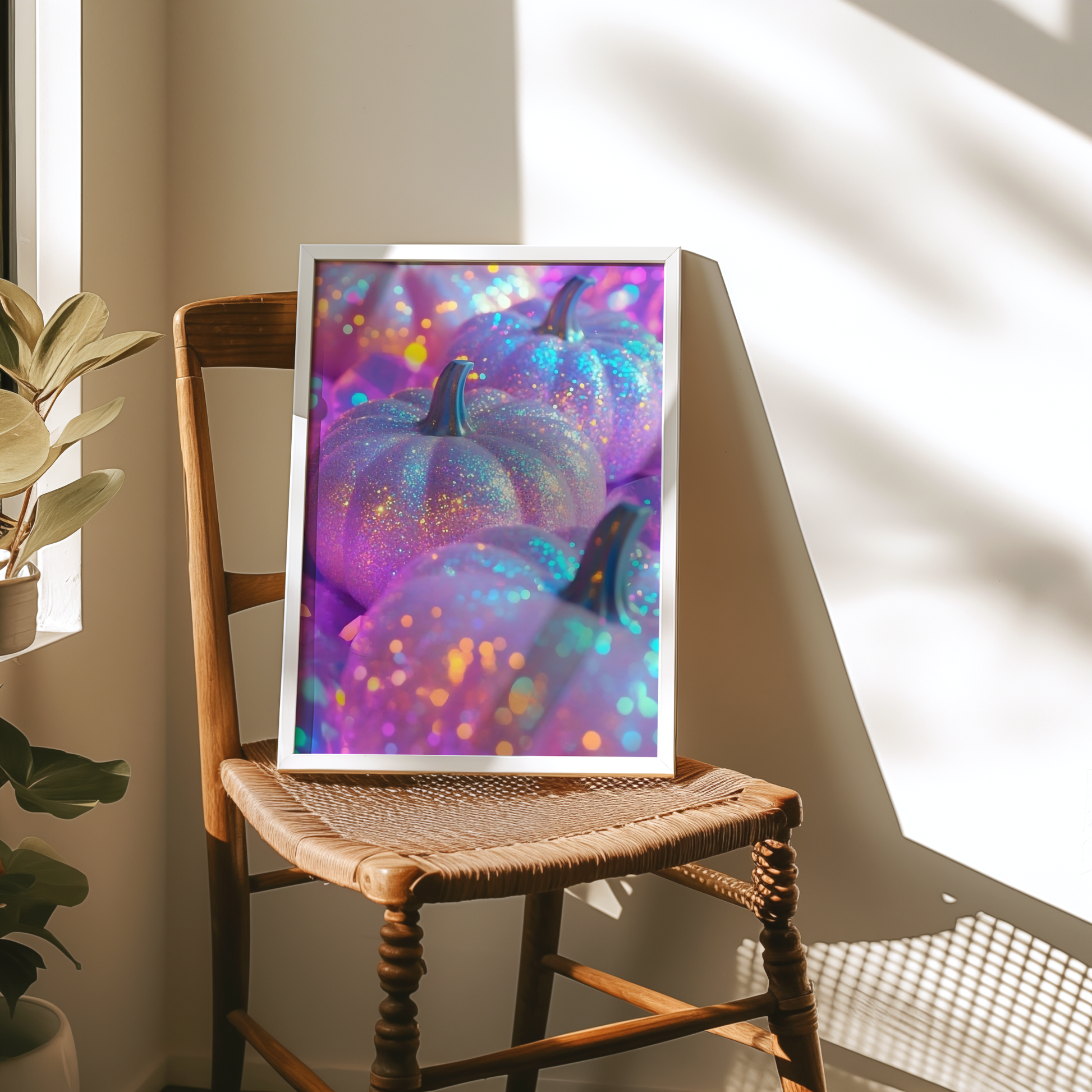 Retro Pink and Purple Glitter Pumpkin Digital Print | Spooky Halloween Printable Photography Poster | Wall Art for Grunge Room Decor