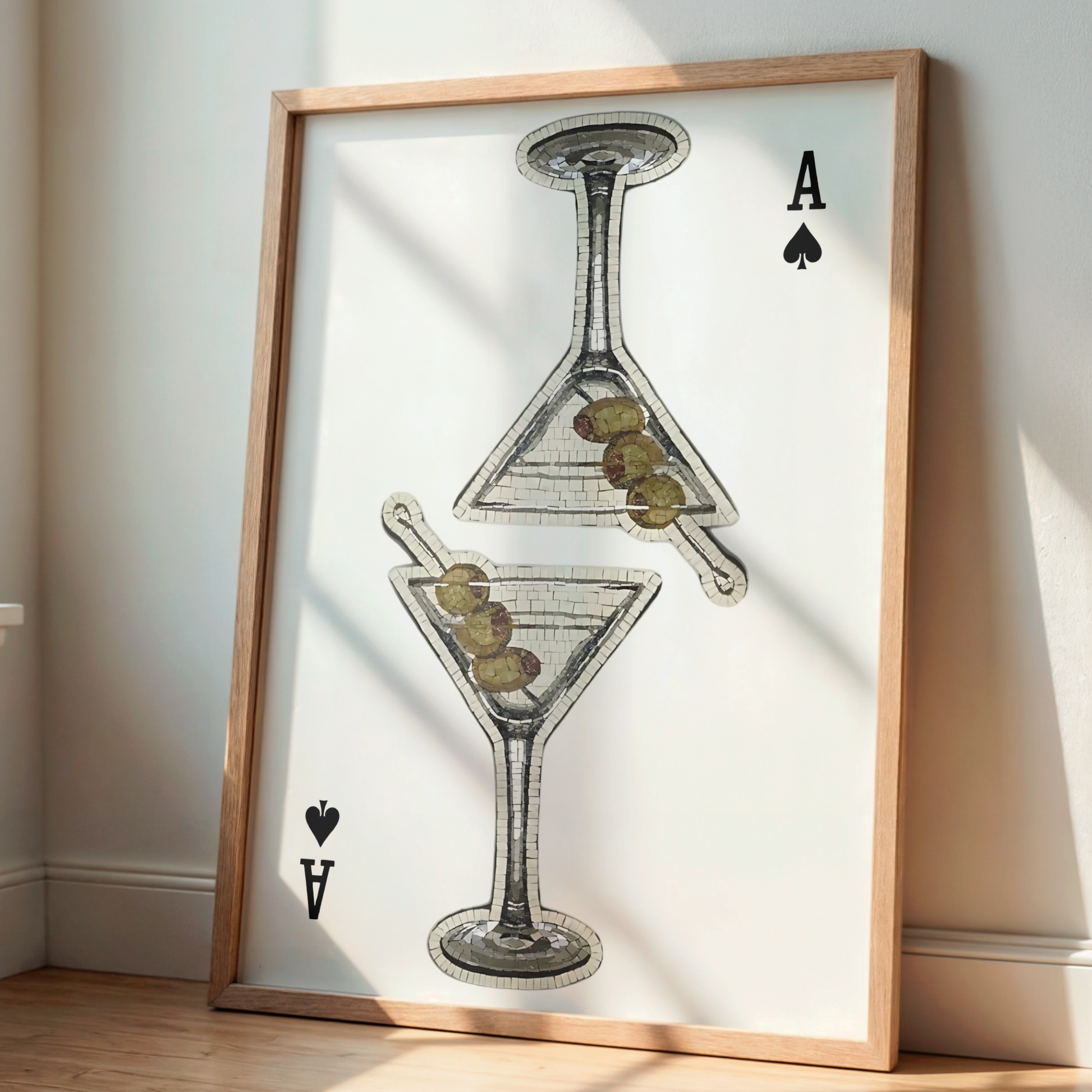Retro Playing Card Poster Print | Girly Martini Cocktail Wall Art