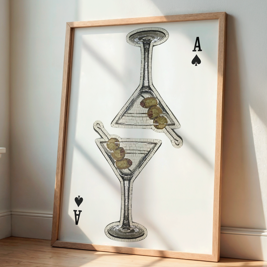 Retro Playing Card Poster Print | Girly Martini Cocktail Wall Art