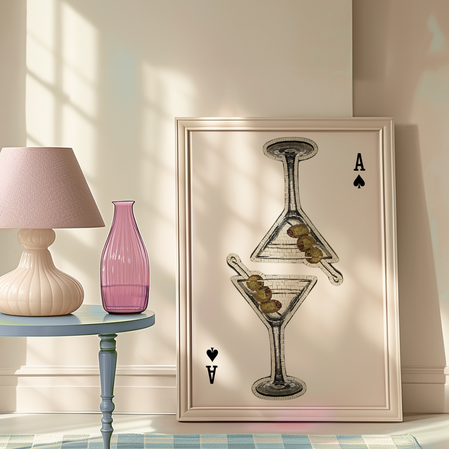 Retro Playing Card Poster Print | Girly Martini Cocktail Wall Art